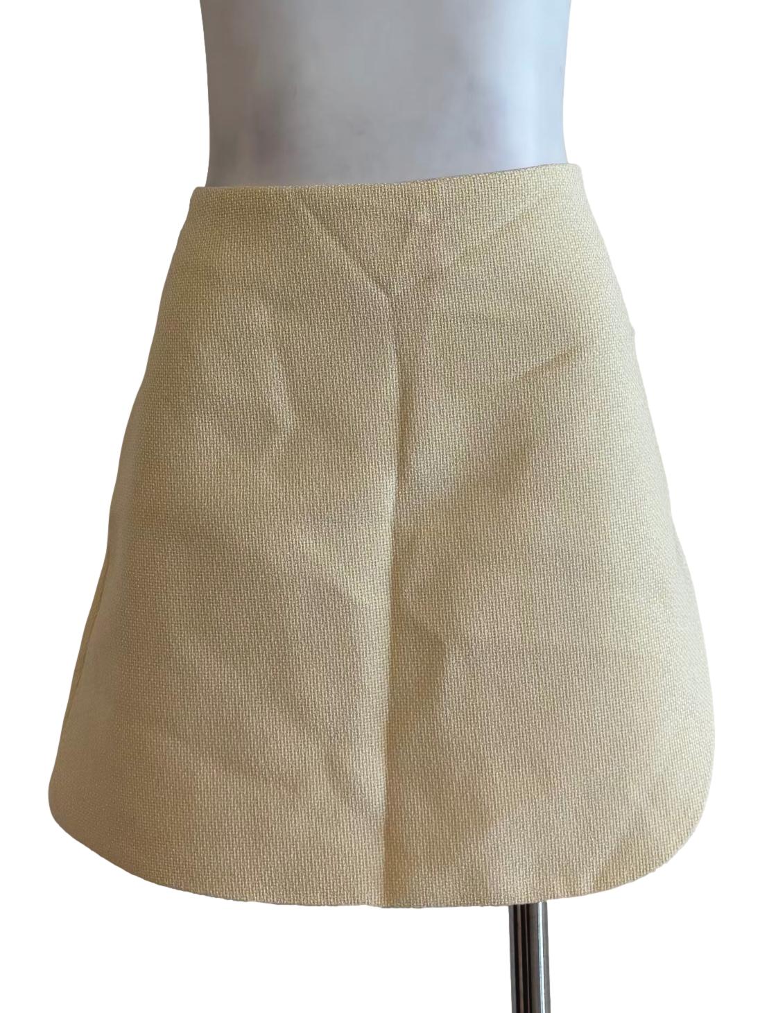 Cream Yellow Textured Mini Skirt