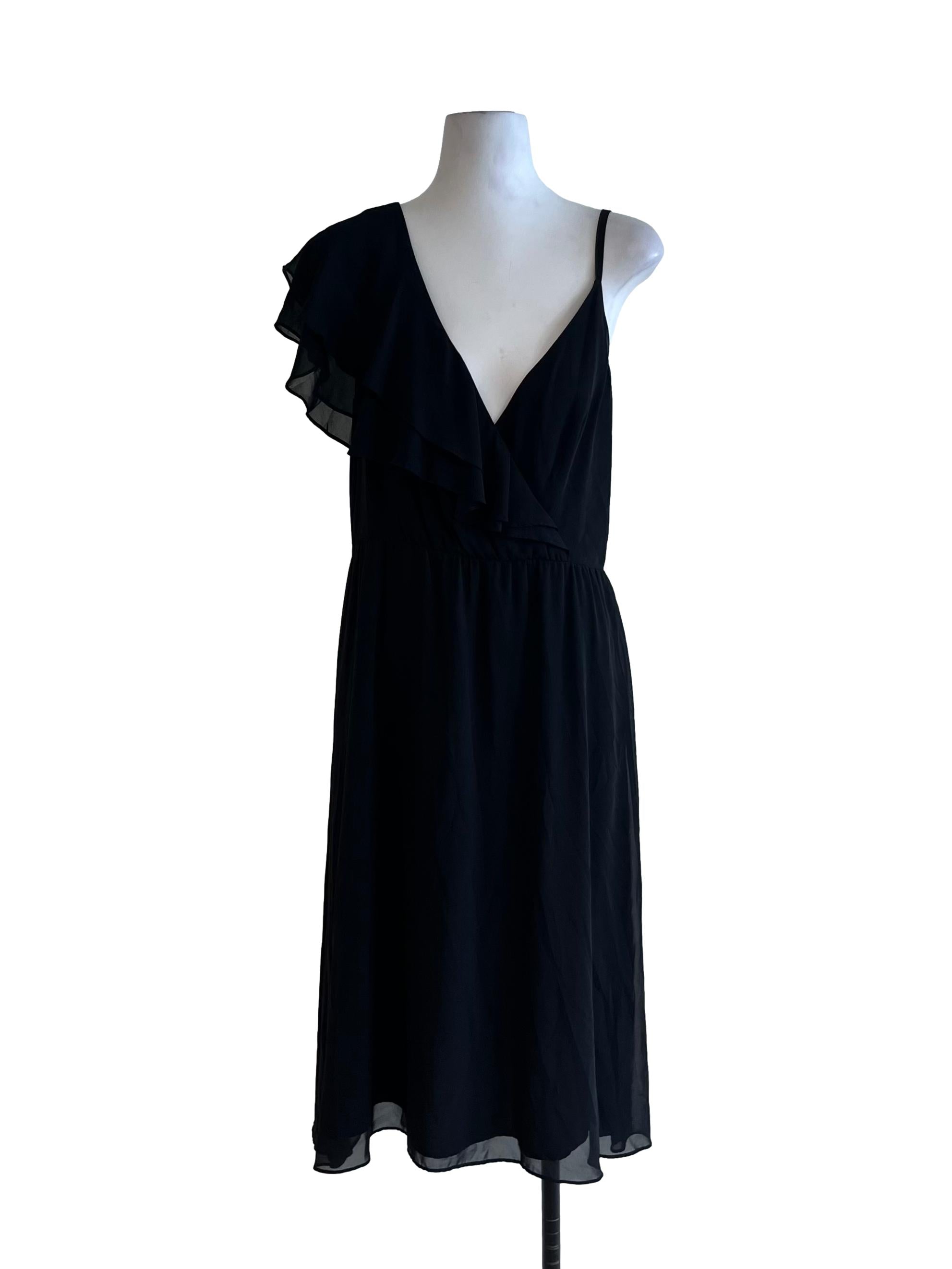Black V-Neckline A-Line Dress