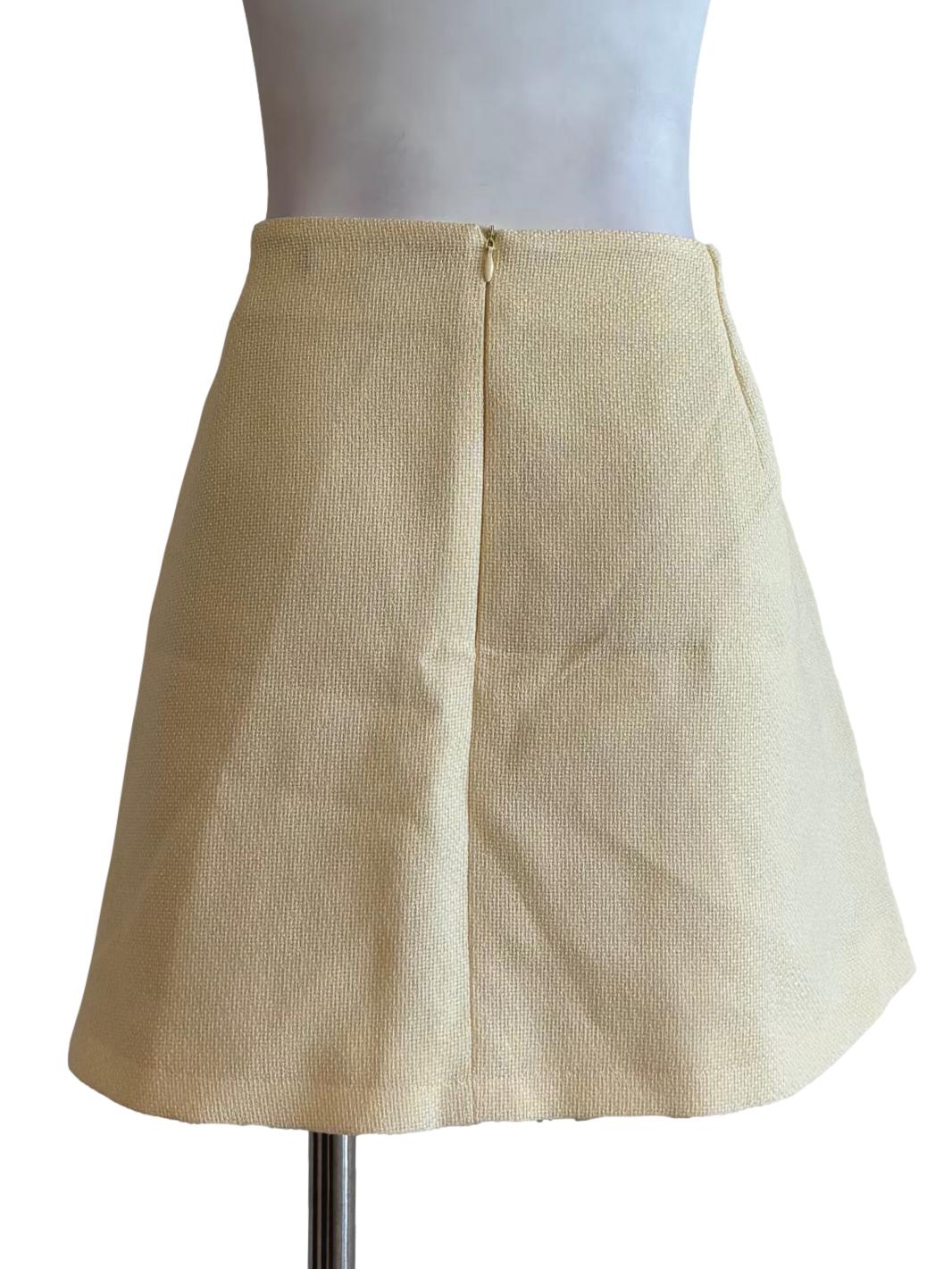 Cream Yellow Textured Mini Skirt