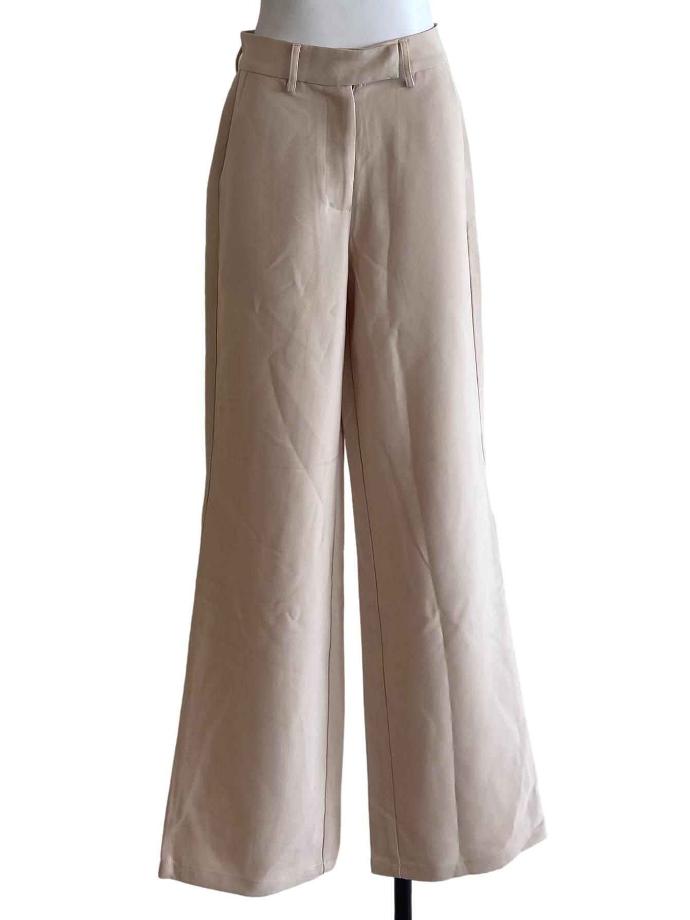 Parchment Beige Twill Straight Formal Pants
