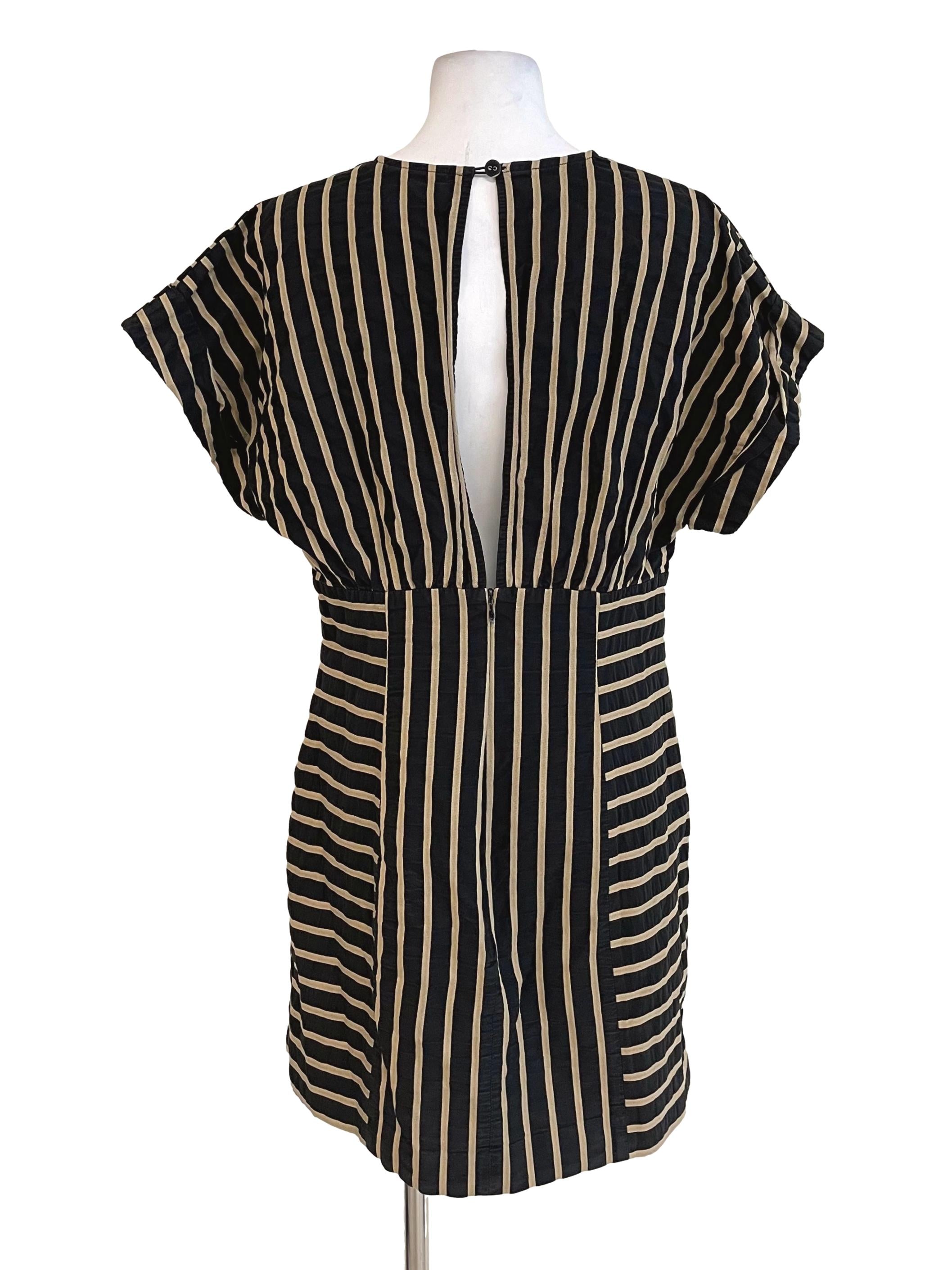 Black & Flaxen Stripe Drop Shoulder Dress