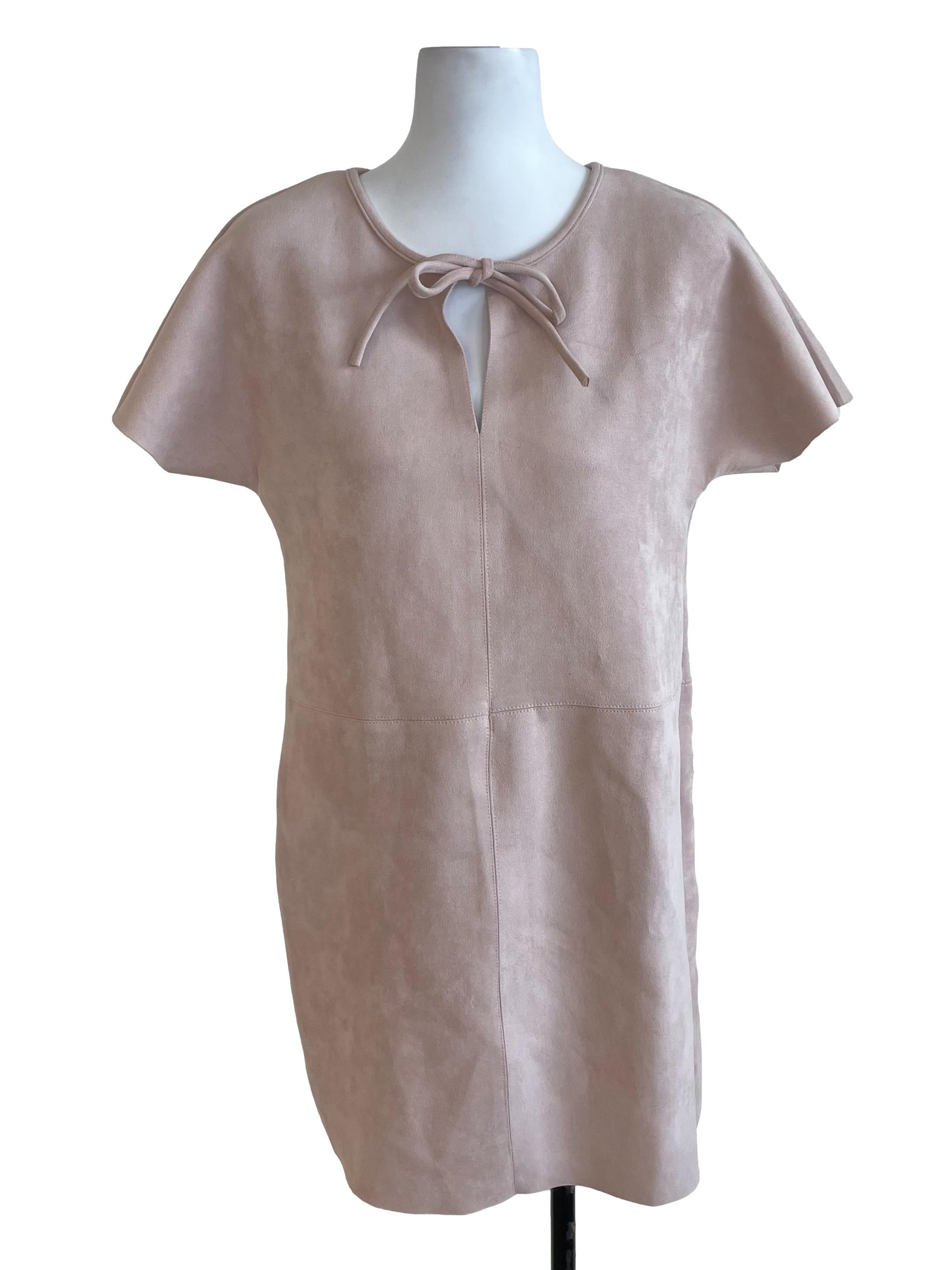 Baby Pink Suede Bat Sleeves Dress