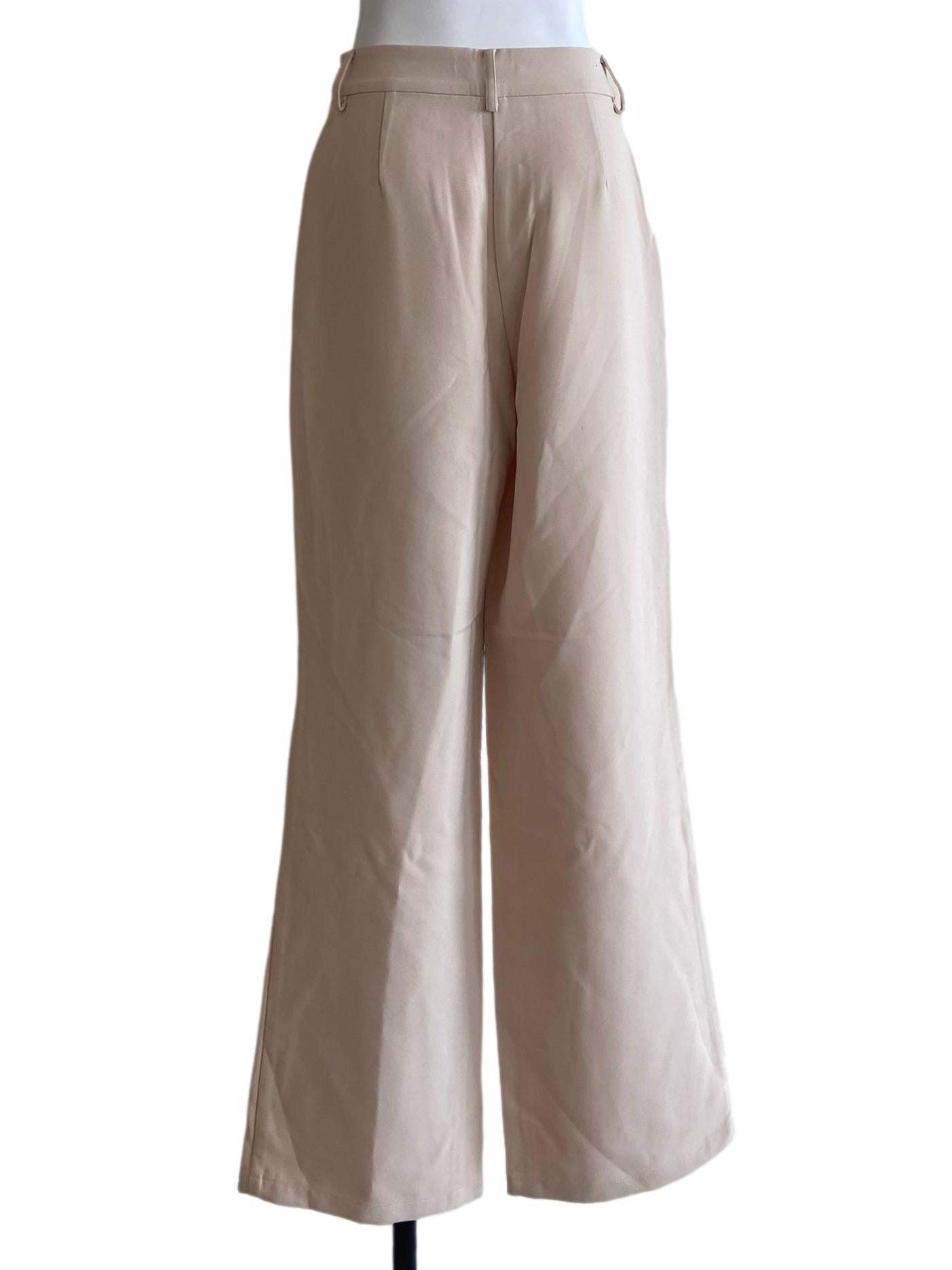 Parchment Beige Twill Straight Formal Pants