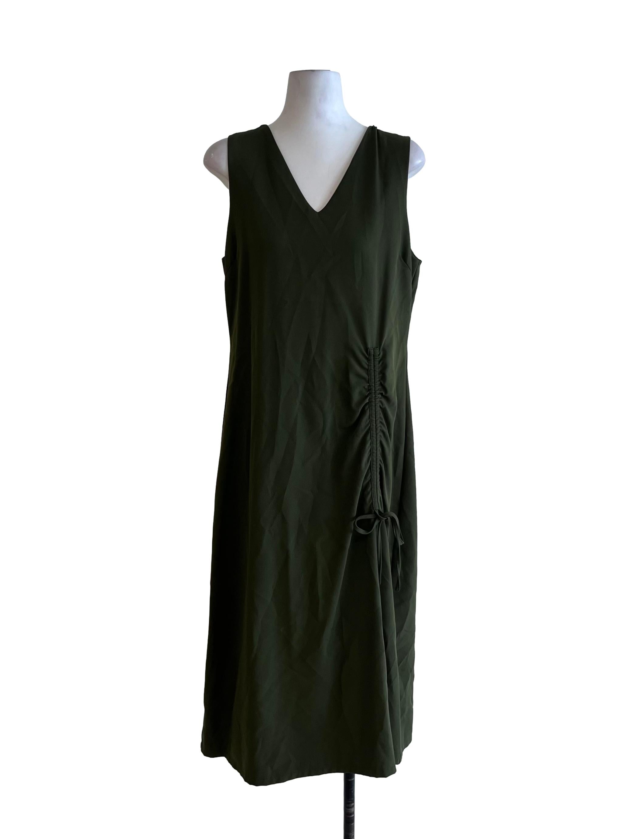 Olive Green V-Neckline Sheath Dress