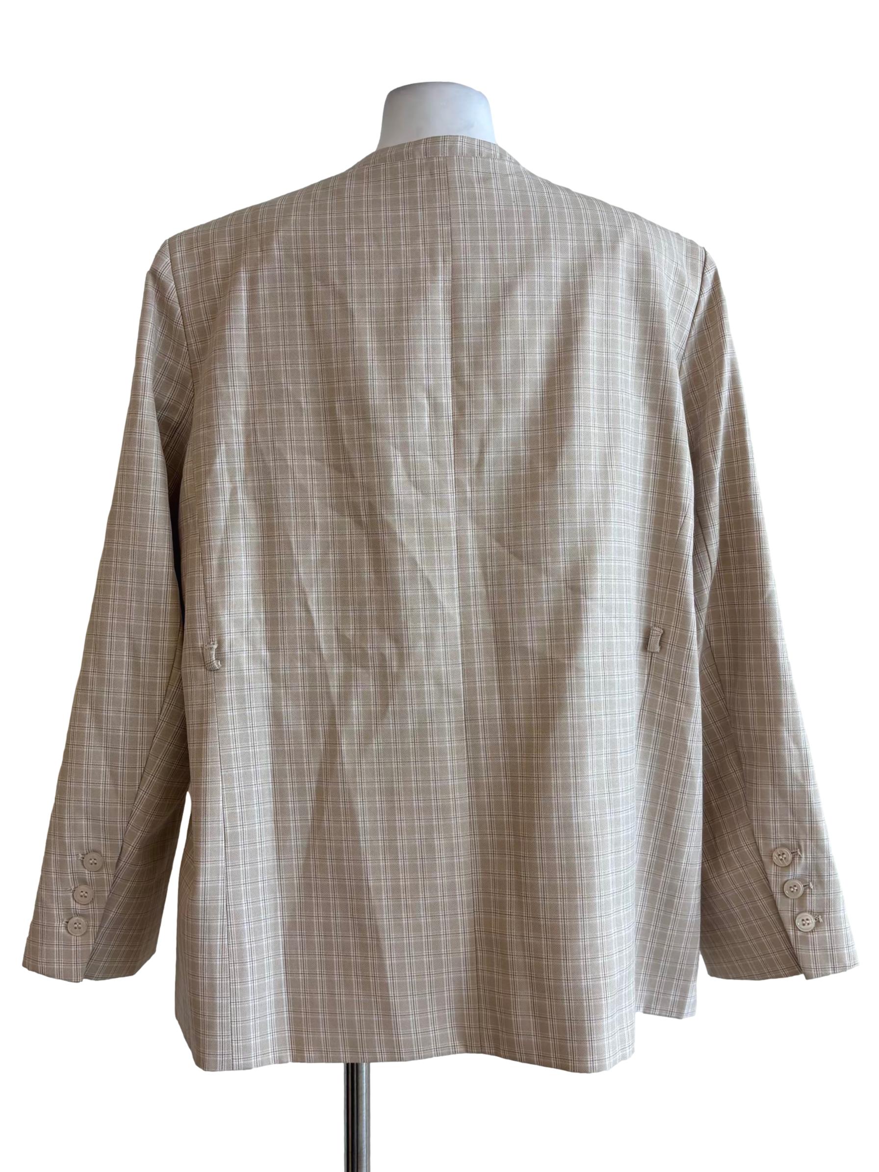 Beige Plaid Buttonless Blazer