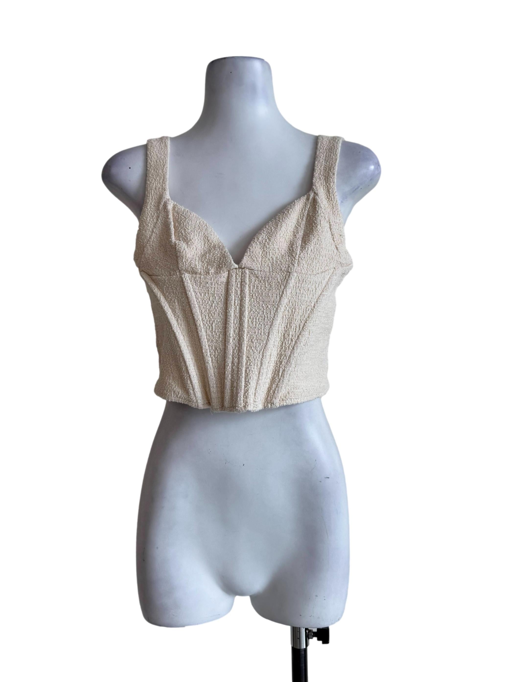 Fluffy Beige Sweetheart Neck Corset
