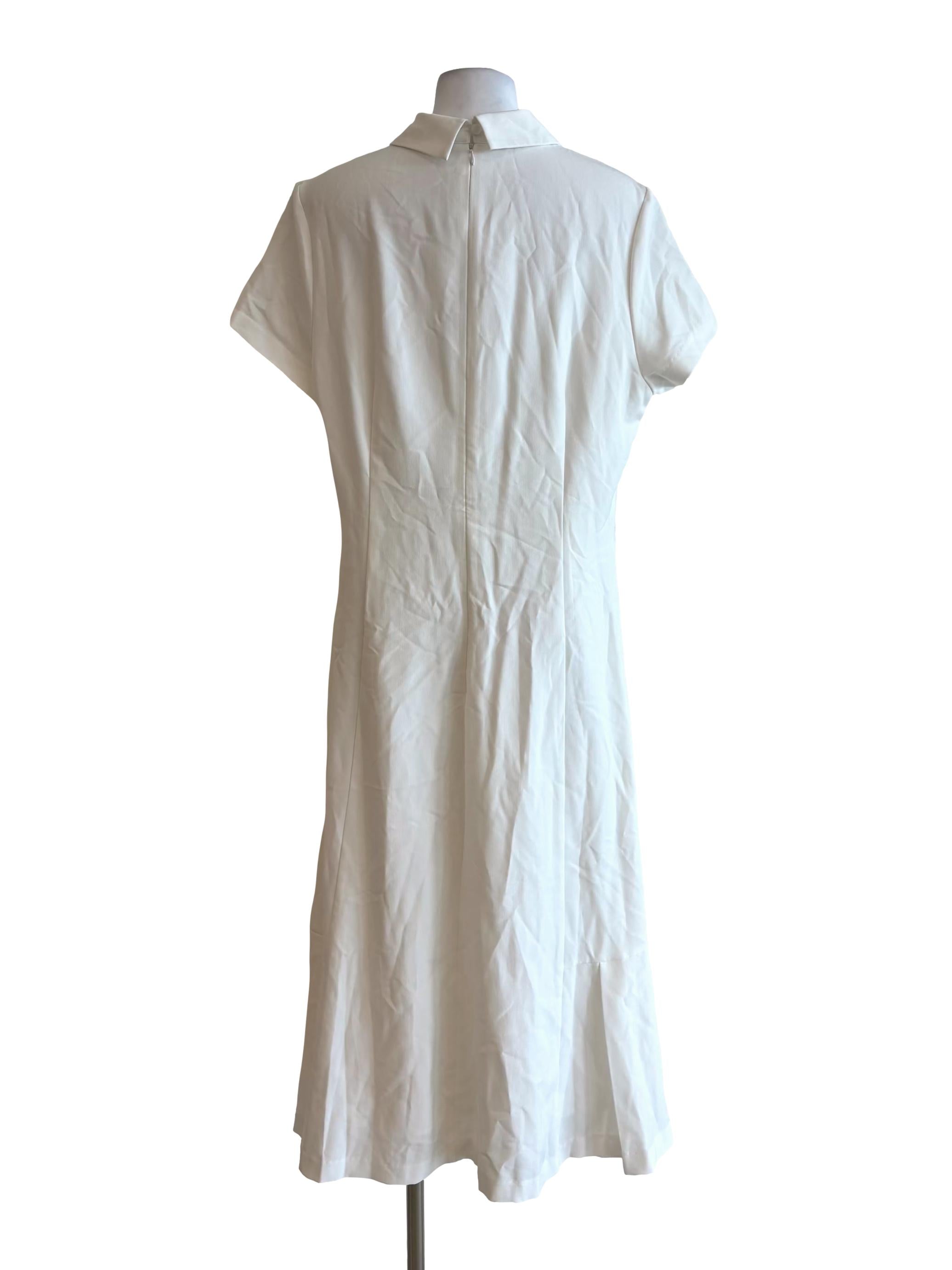 Powder White Short Sleeve Button Down Dress
