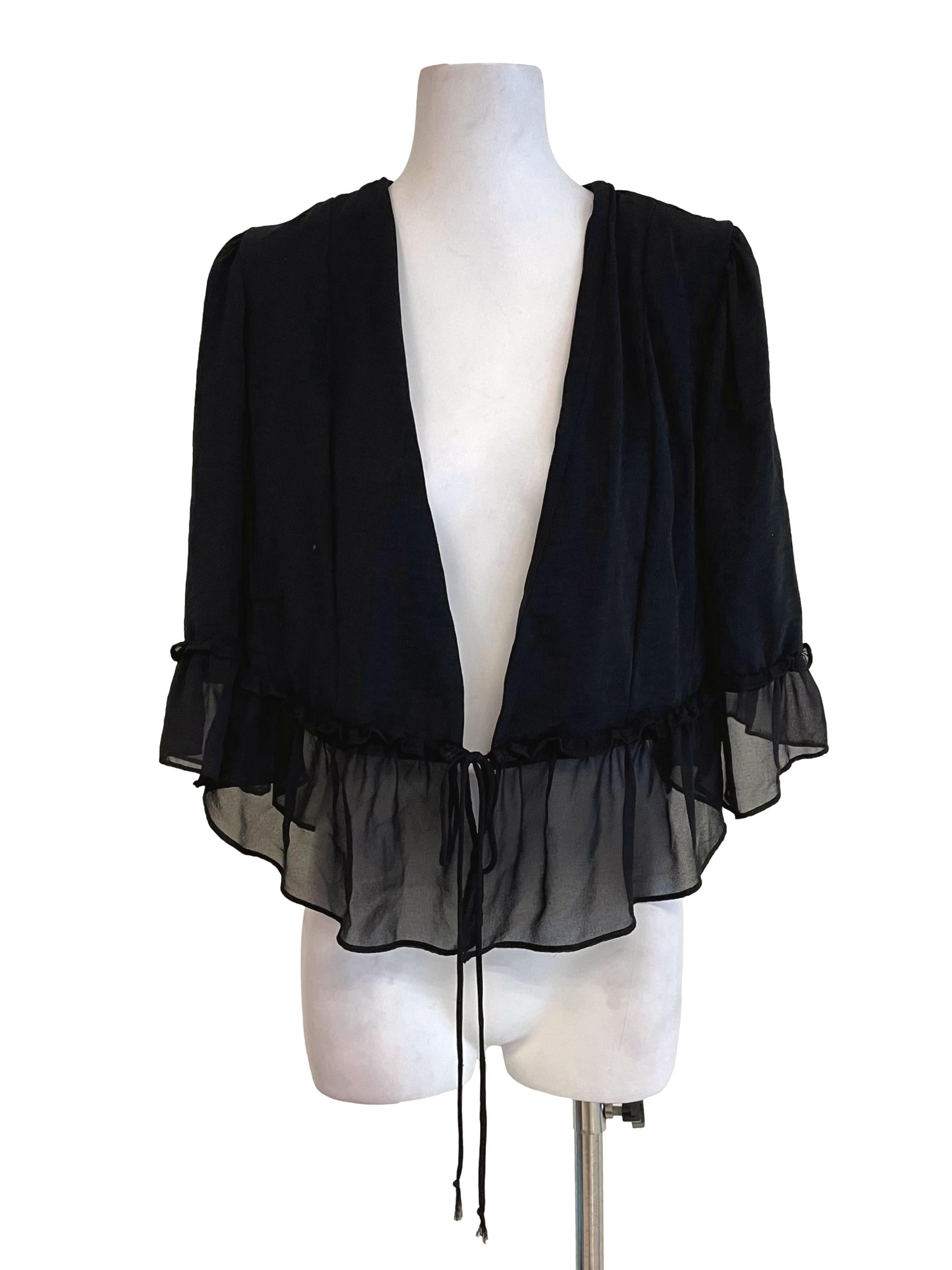 Black Ruffle Tie String Top