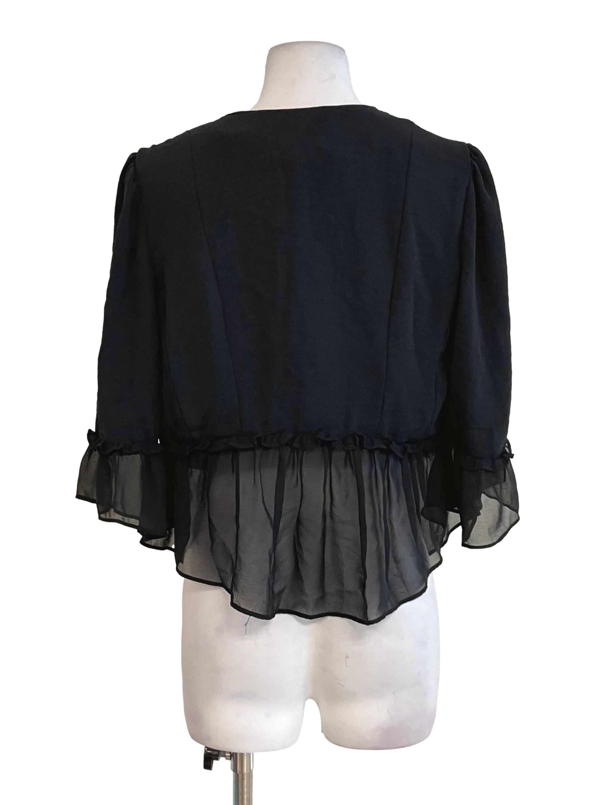 Black Ruffle Tie String Top