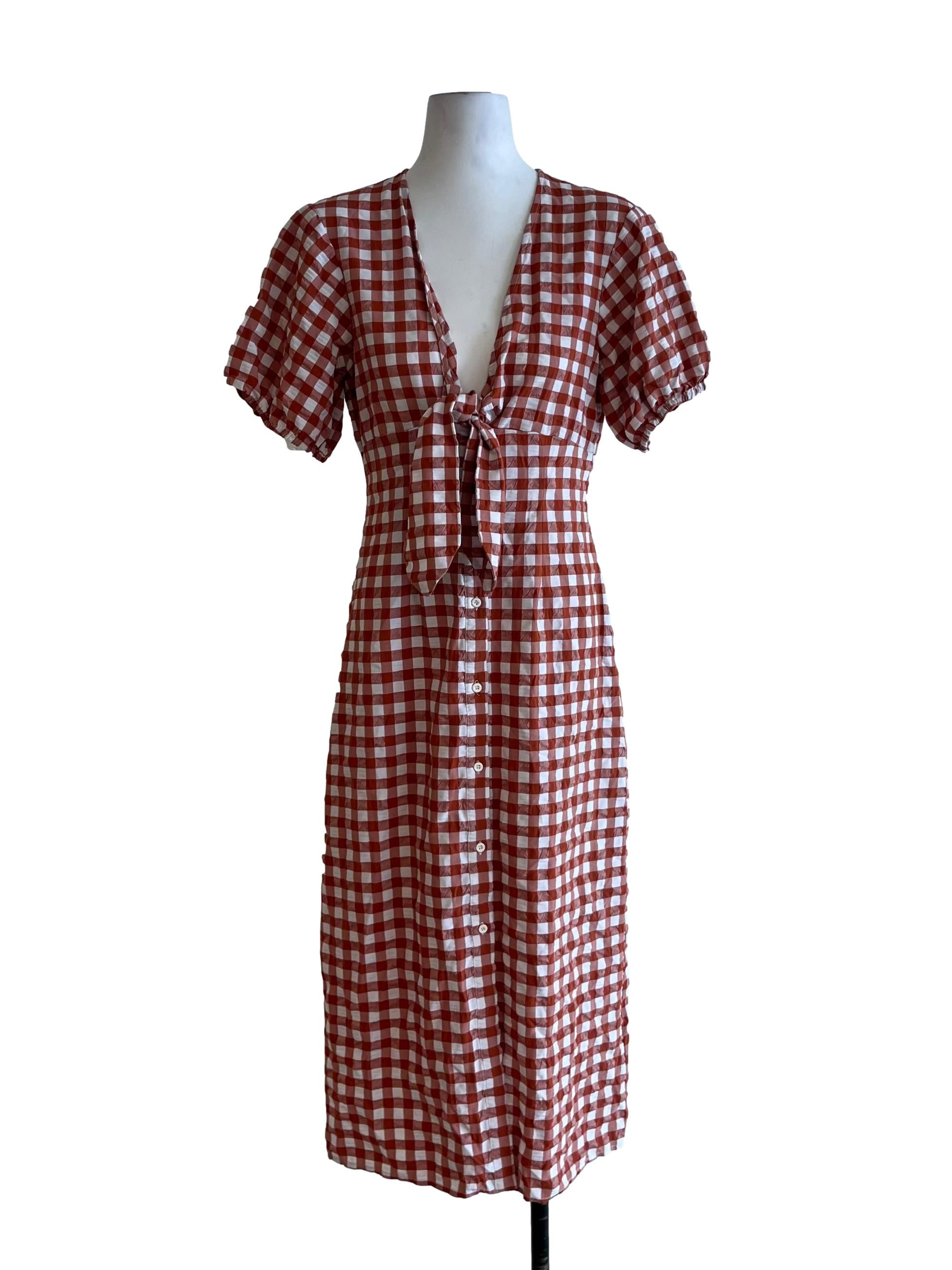 Amber Orange Gingham Empire Dress