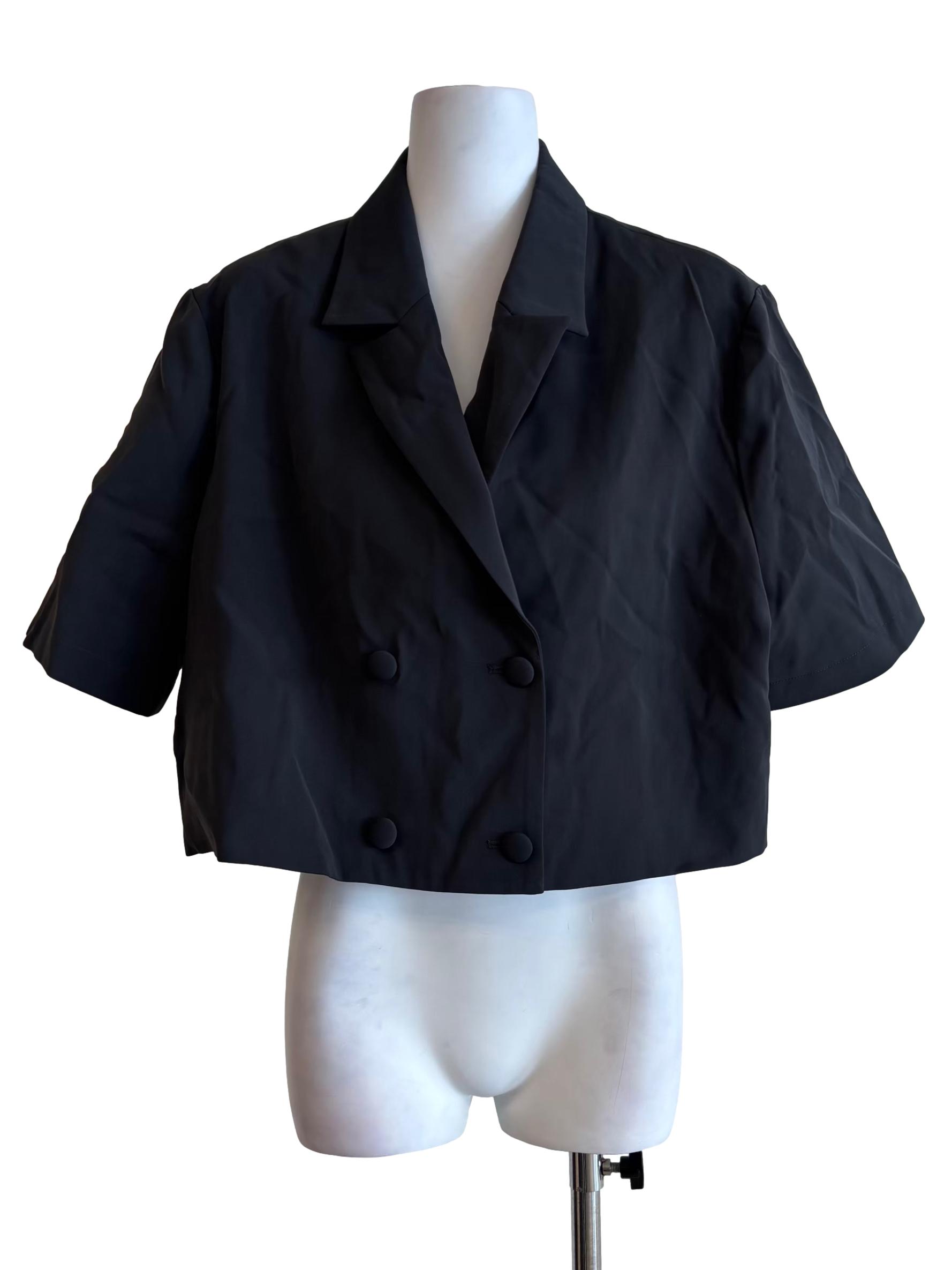 Black Double Breasted Short Sleeve Top
