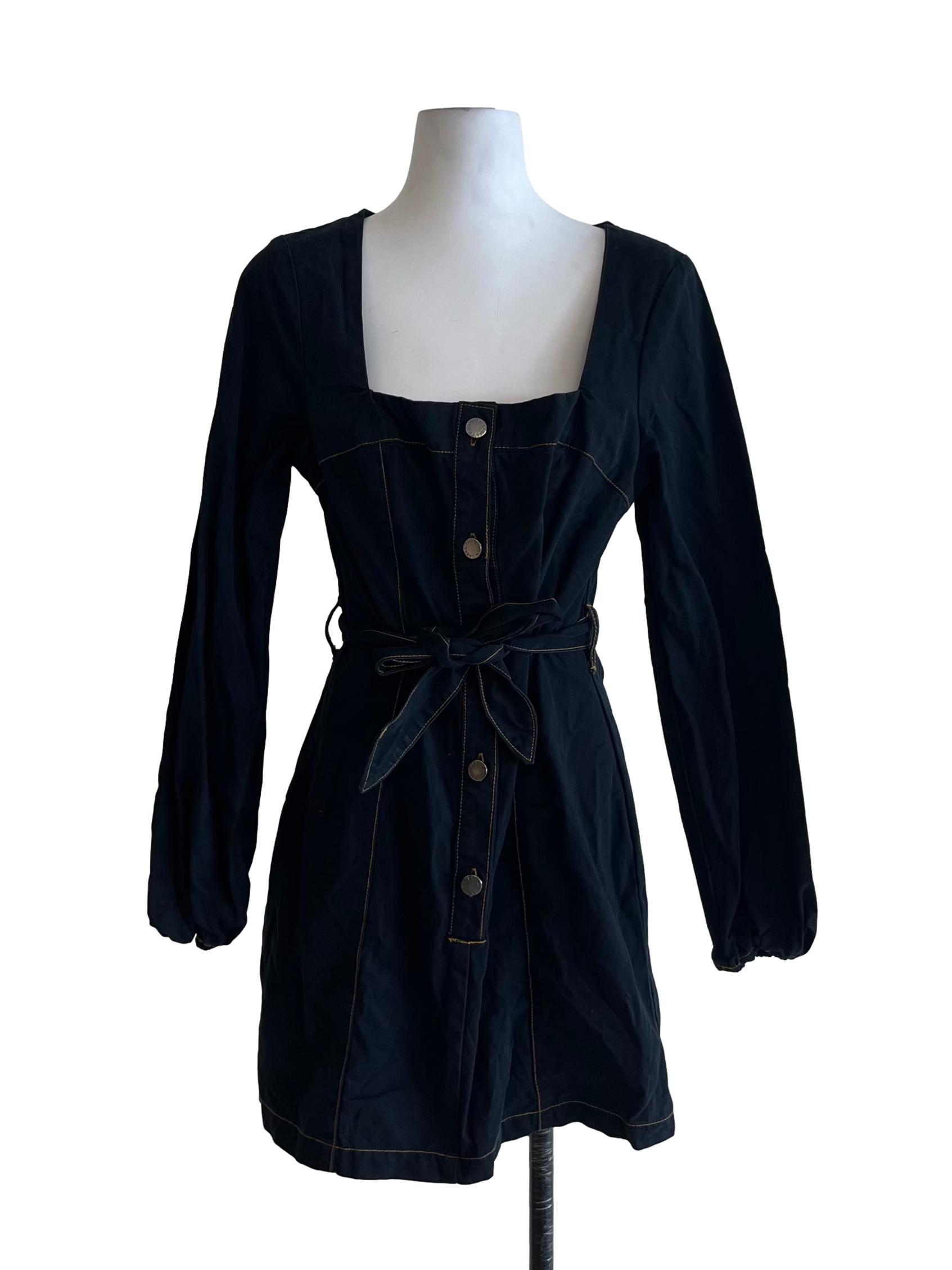 Black Square Neckline Empire Dress