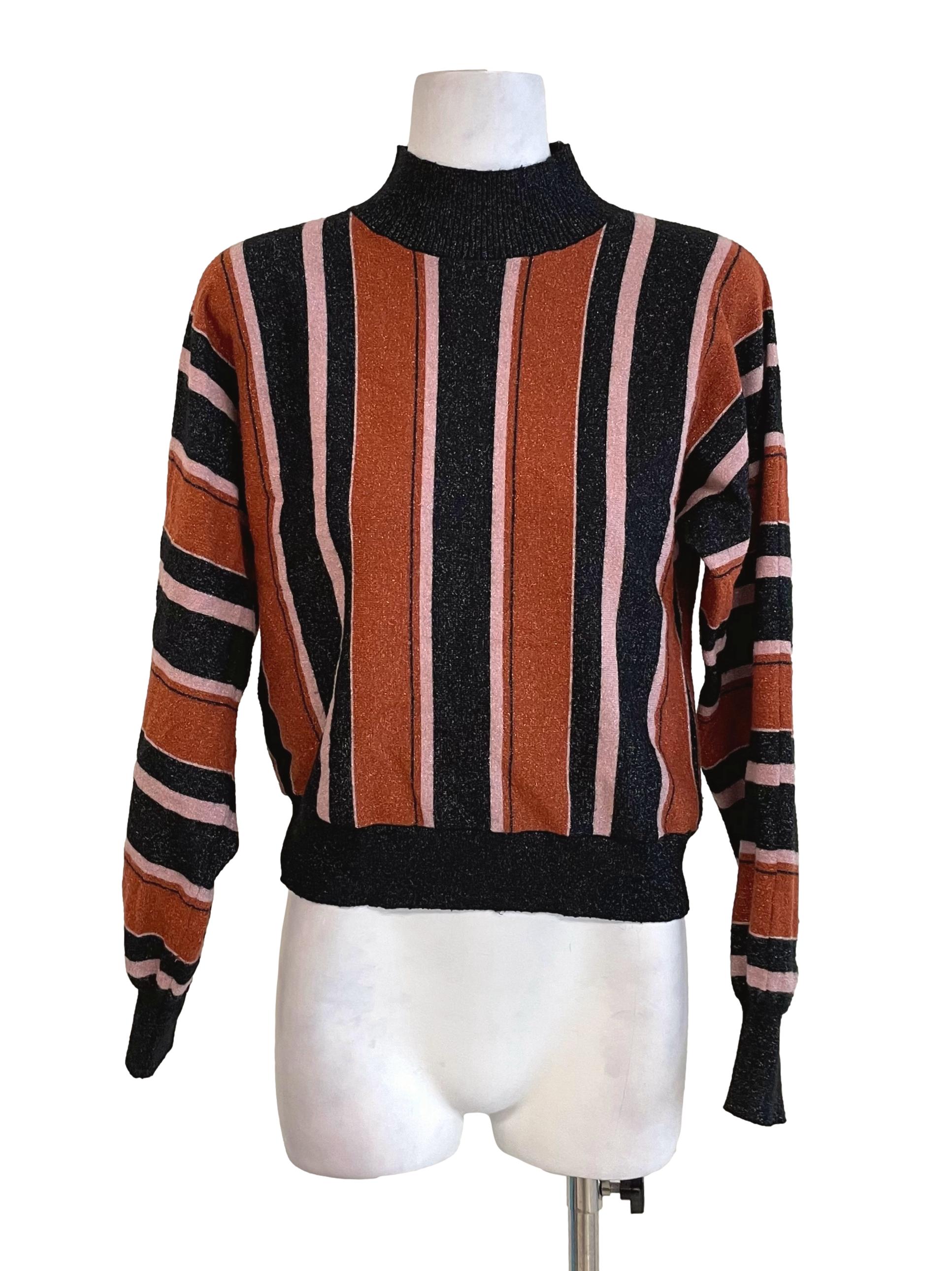 Black & Orange Shiny Crop Sweater