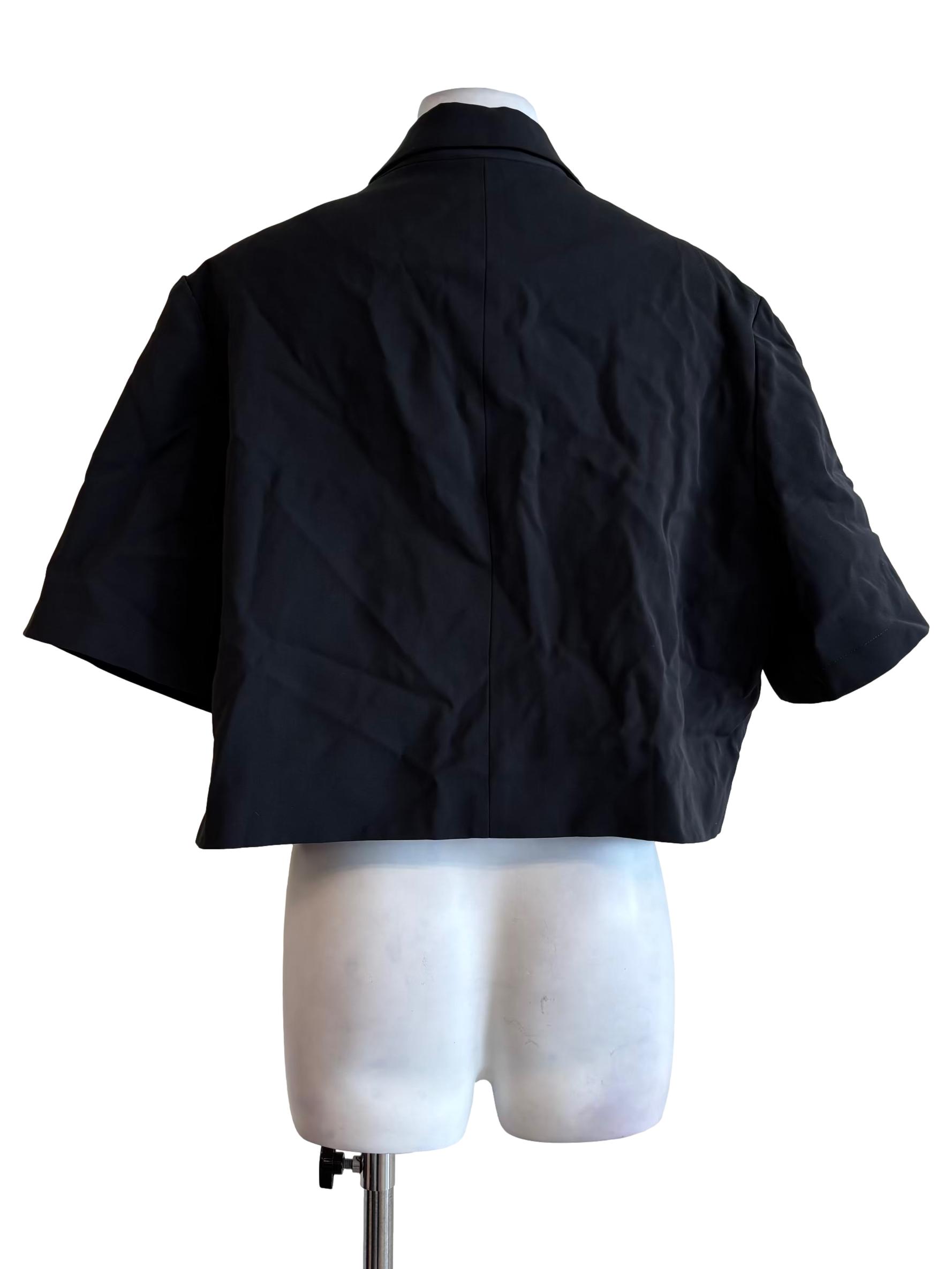 Black Double Breasted Short Sleeve Top