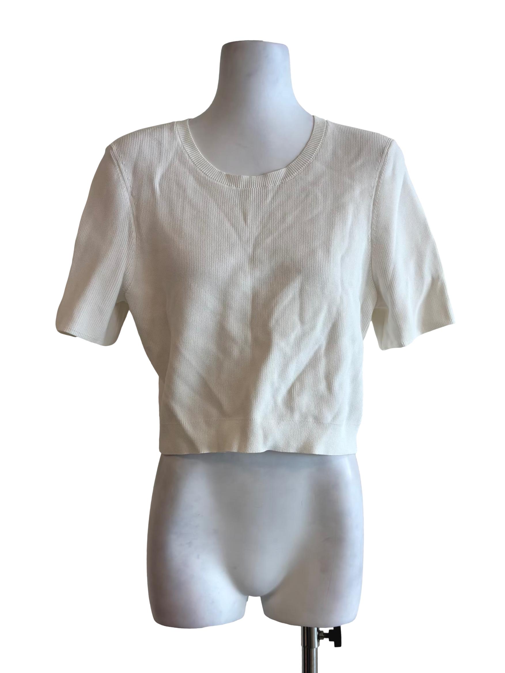 Powder White Round Neck Knit Top