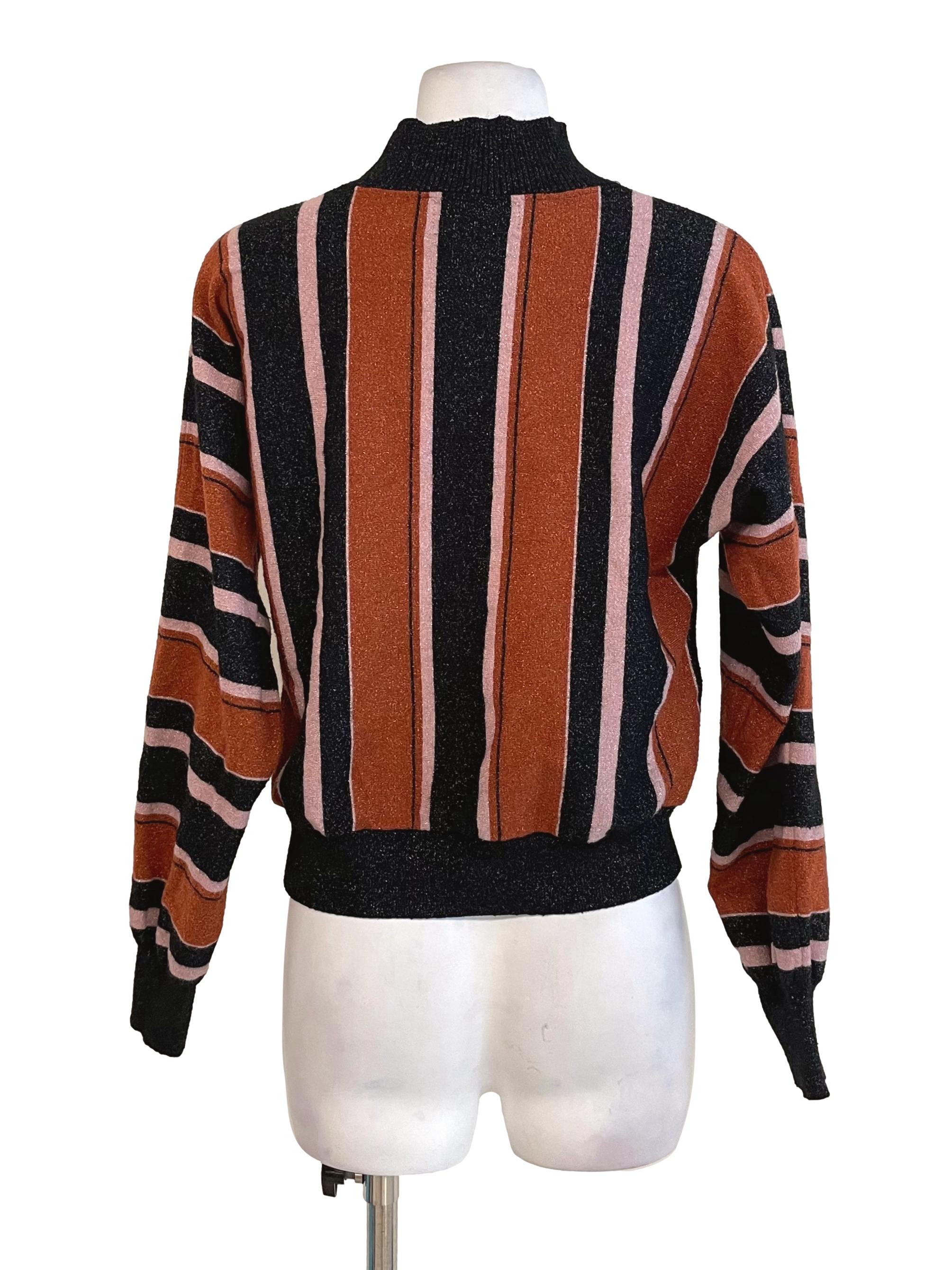 Black & Orange Shiny Crop Sweater