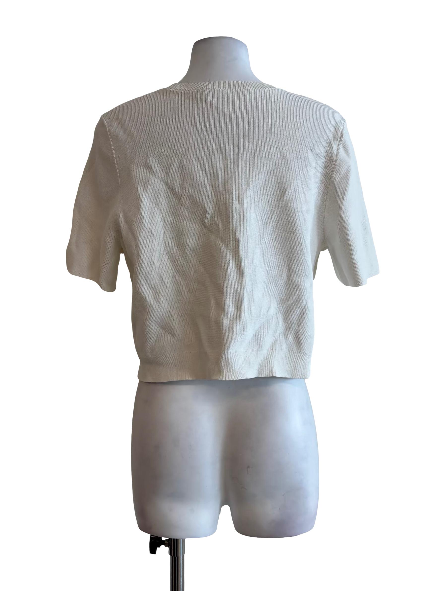 Powder White Round Neck Knit Top