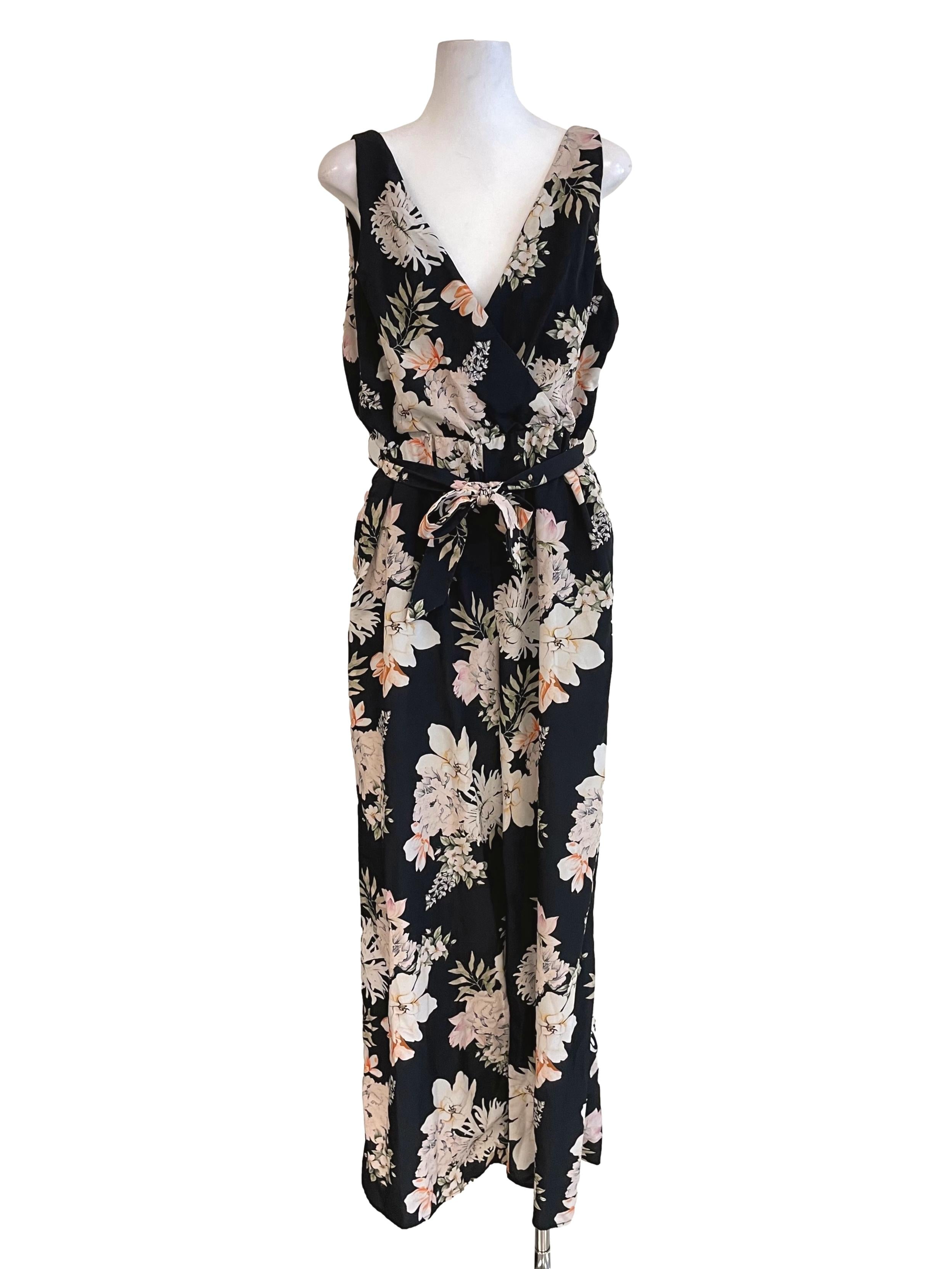 Charcoal Floral V Neck Jumpsuit