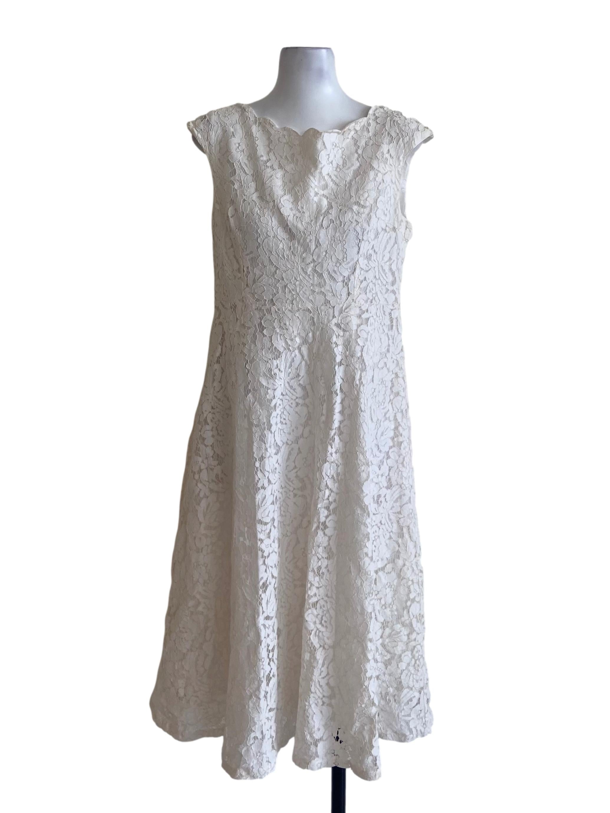 White & Floral Lace Sleeveless Empire Dress