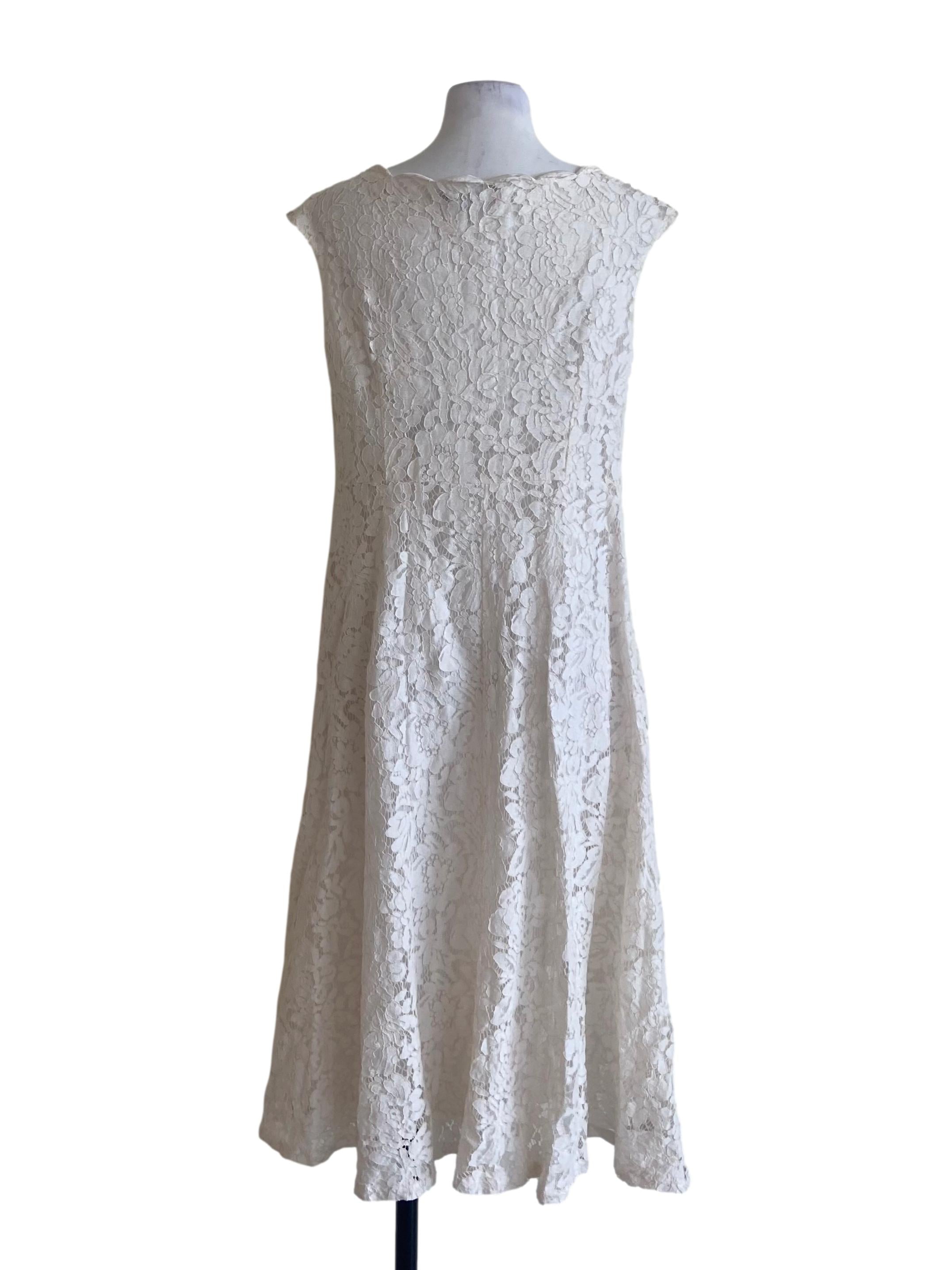 White & Floral Lace Sleeveless Empire Dress