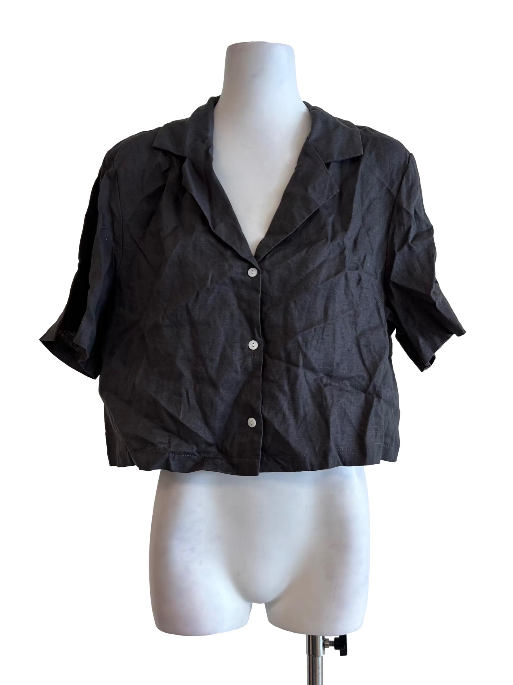 Graphite Grey Linen Button Top