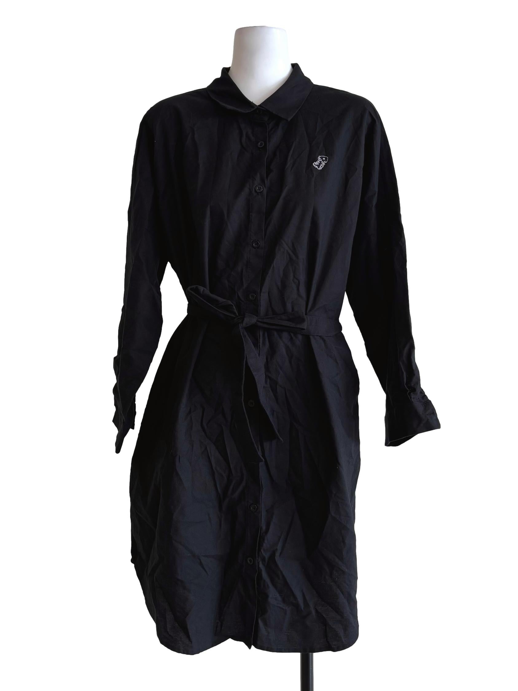 Black Cotton Long Sleeve Button Dress