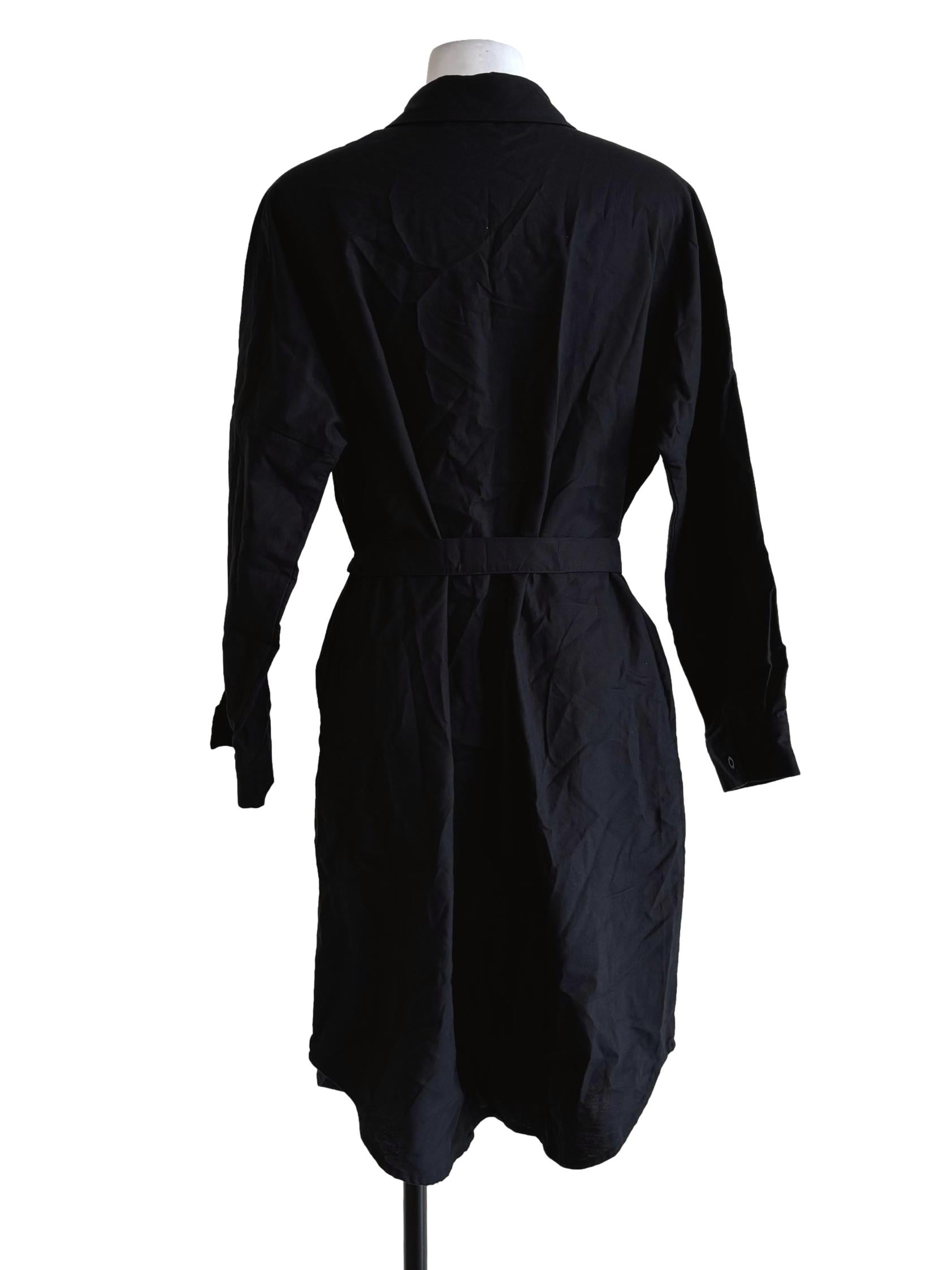 Black Cotton Long Sleeve Button Dress