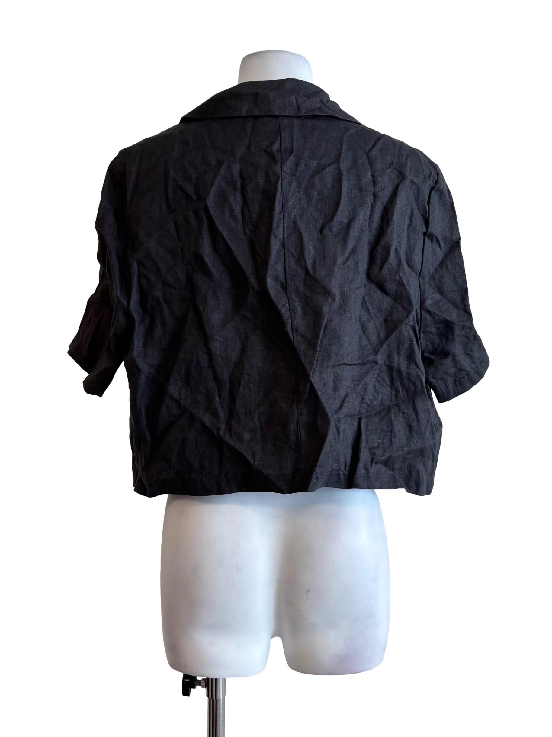 Graphite Grey Linen Button Top