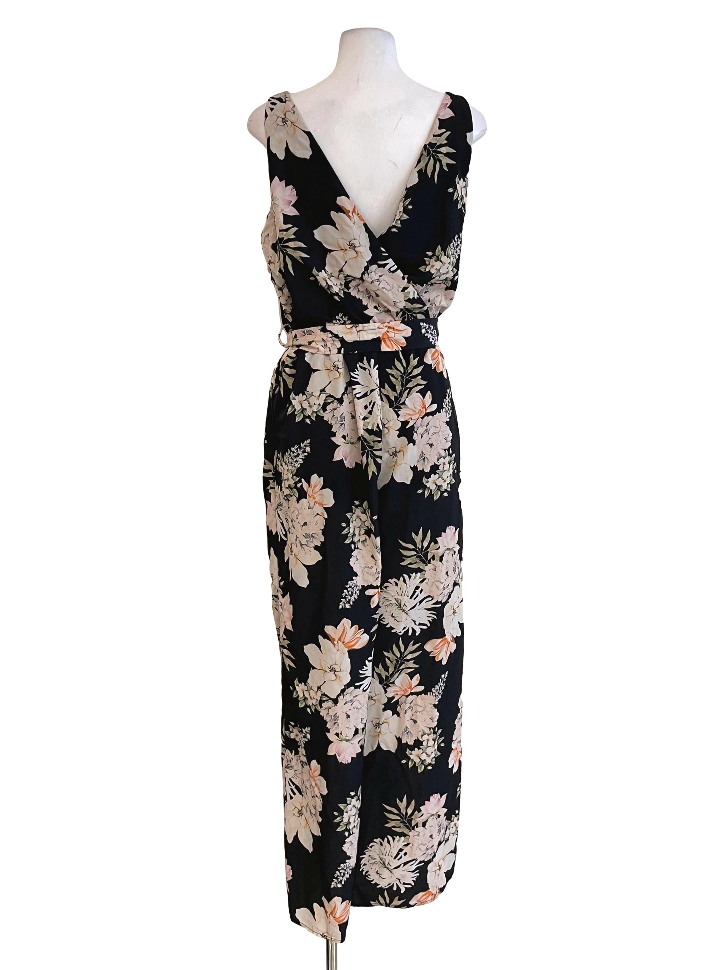 Charcoal Floral V Neck Jumpsuit