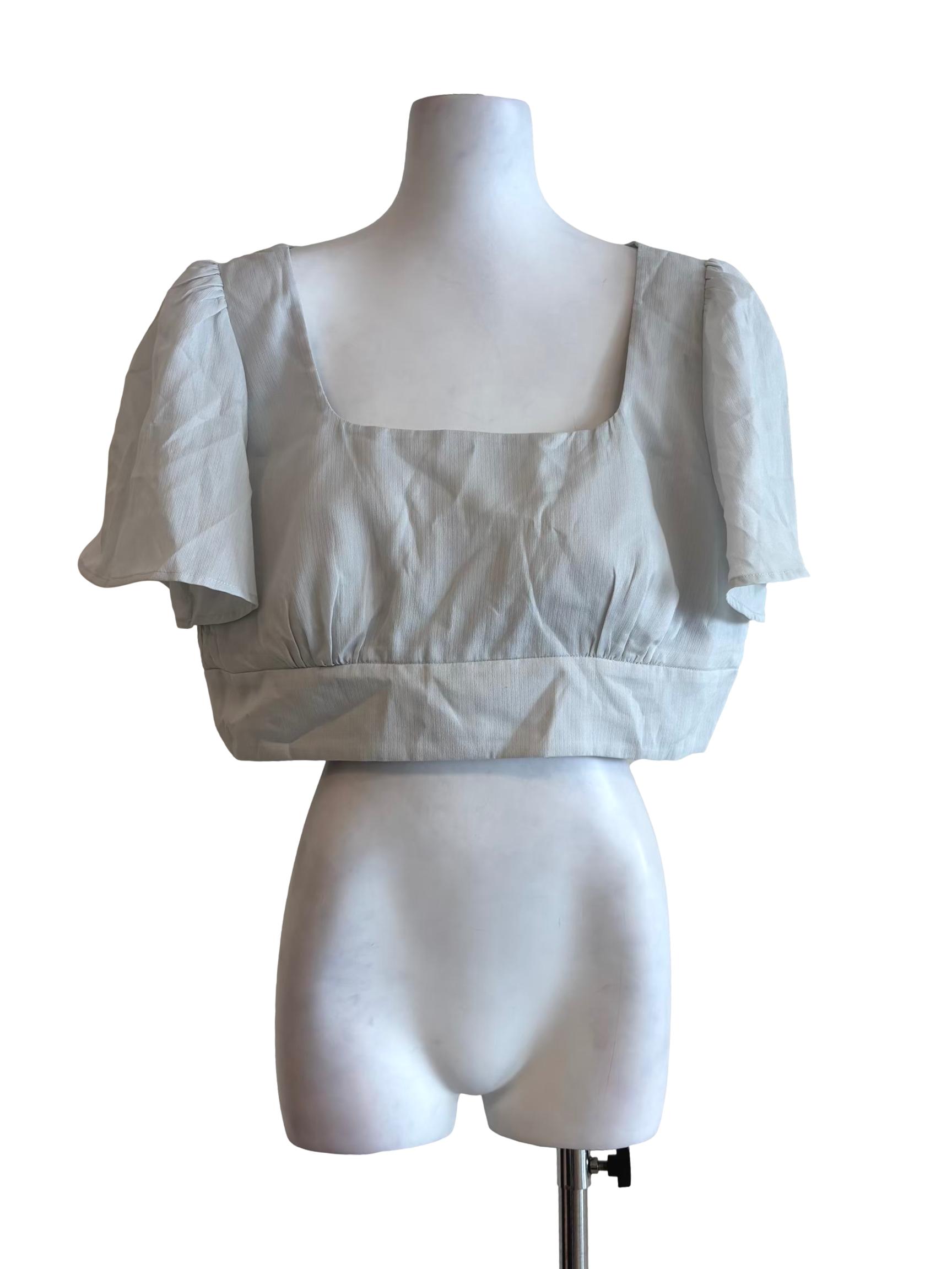 Chrome Grey Square Neck Crop Top