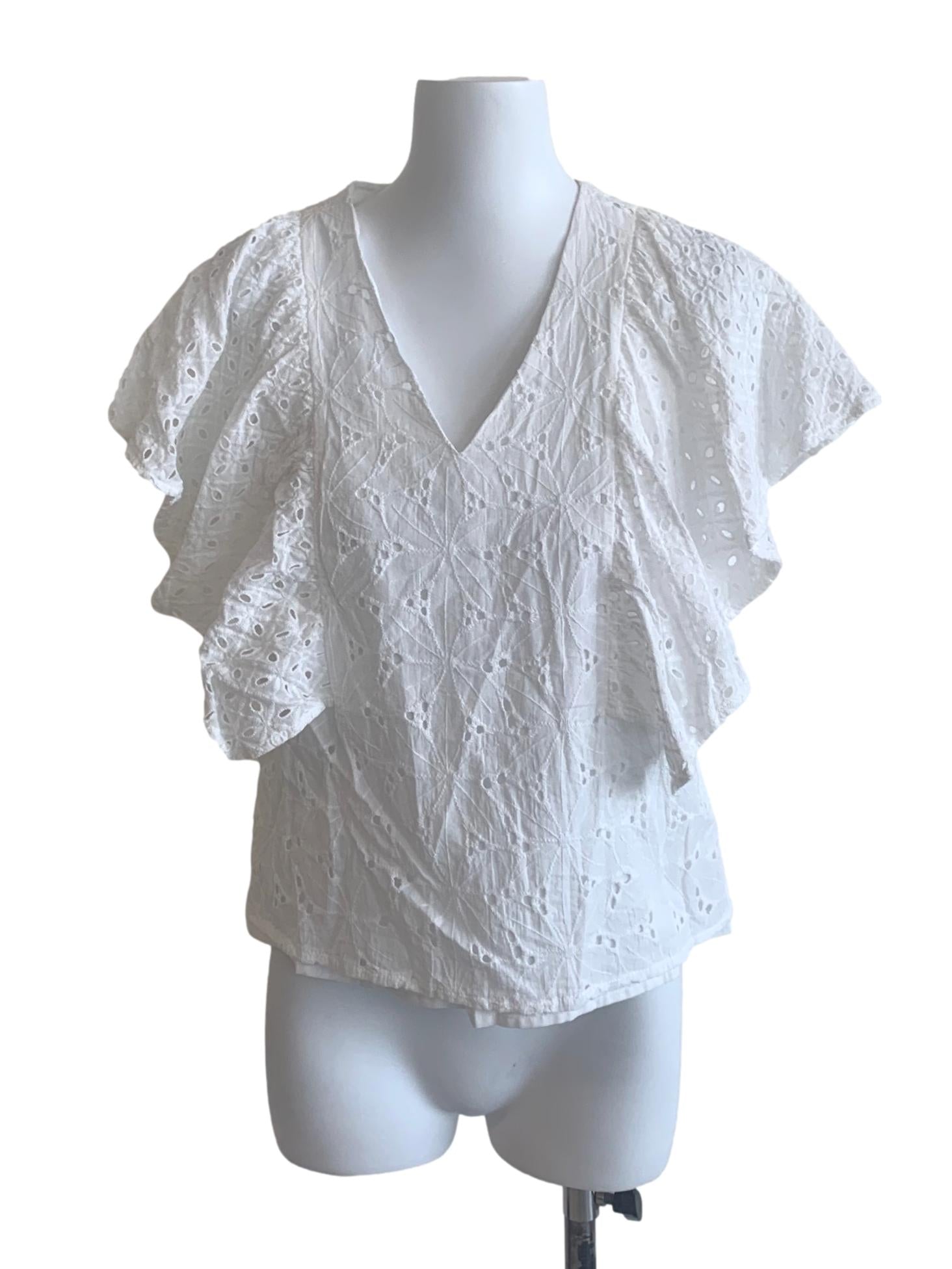 Ivory White Eyelet V Neck Top