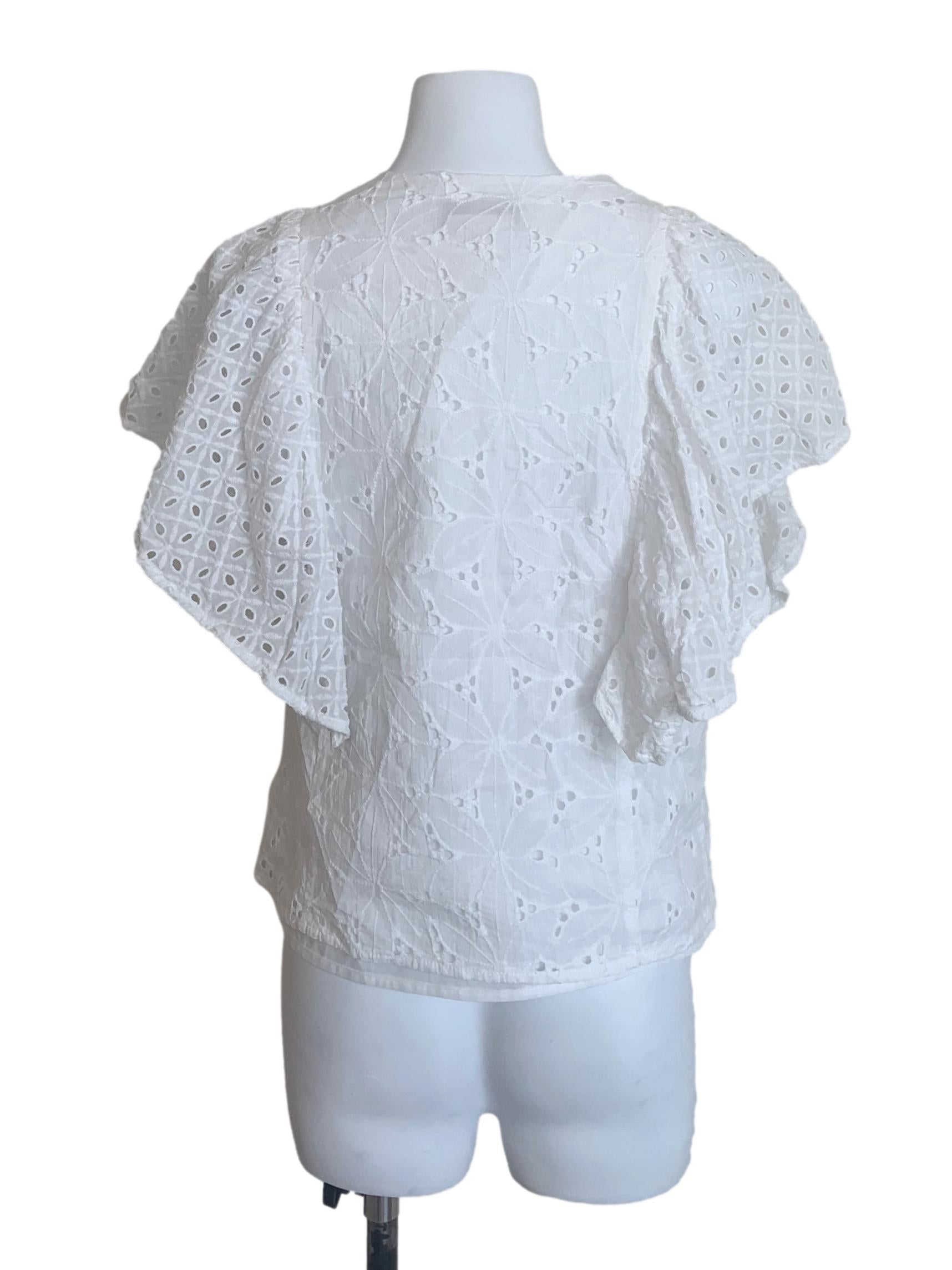 Ivory White Eyelet V Neck Top