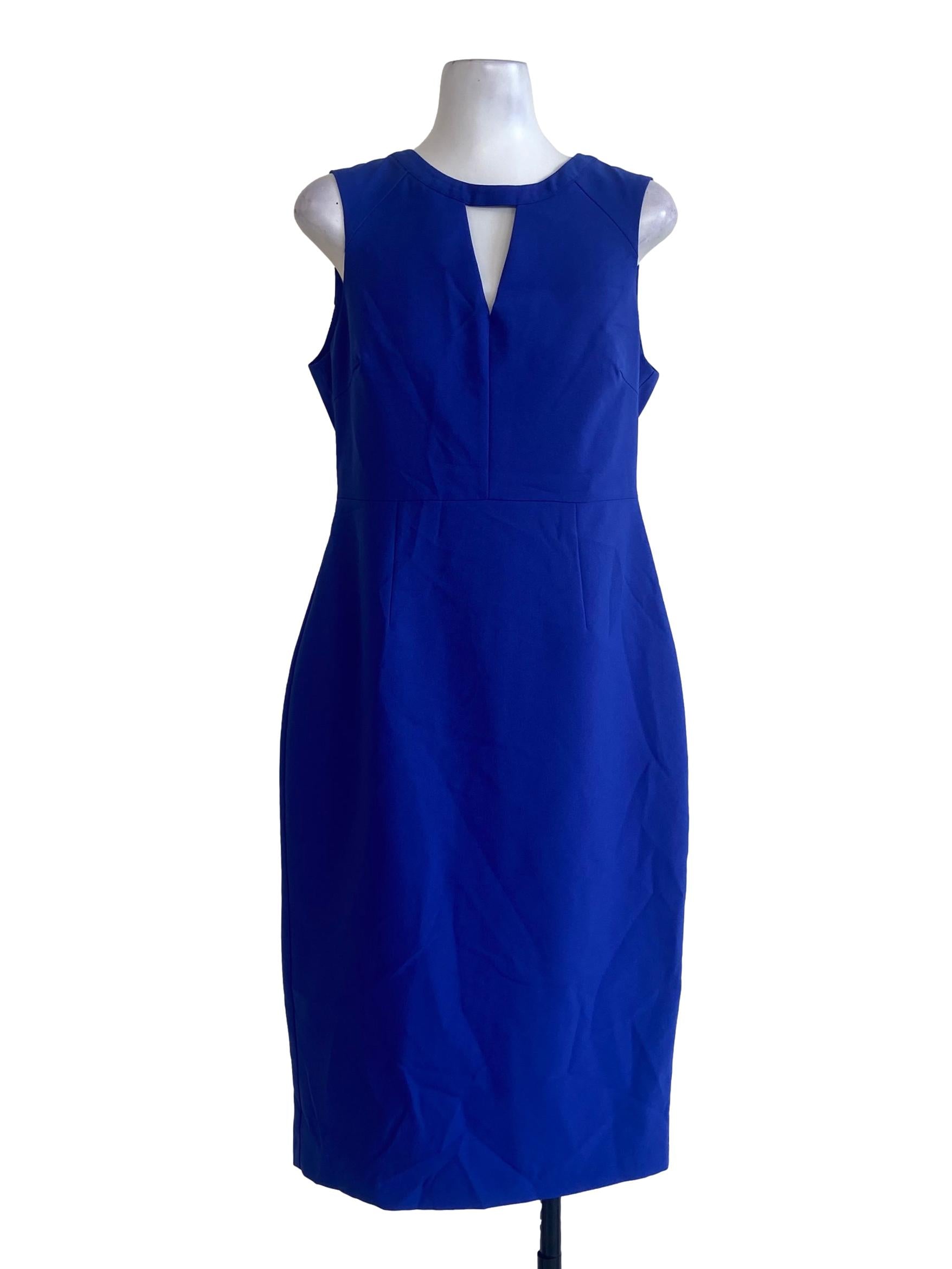 Cobalt Blue Jewel Neck Sleeveless Slit Shift Dress