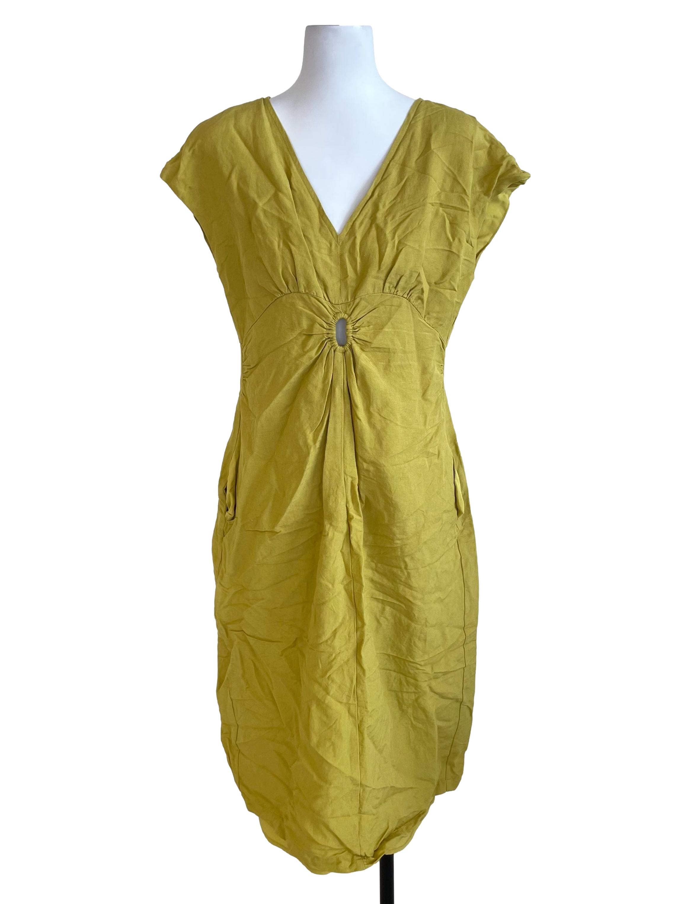 Corn Yellow V Neck Dress