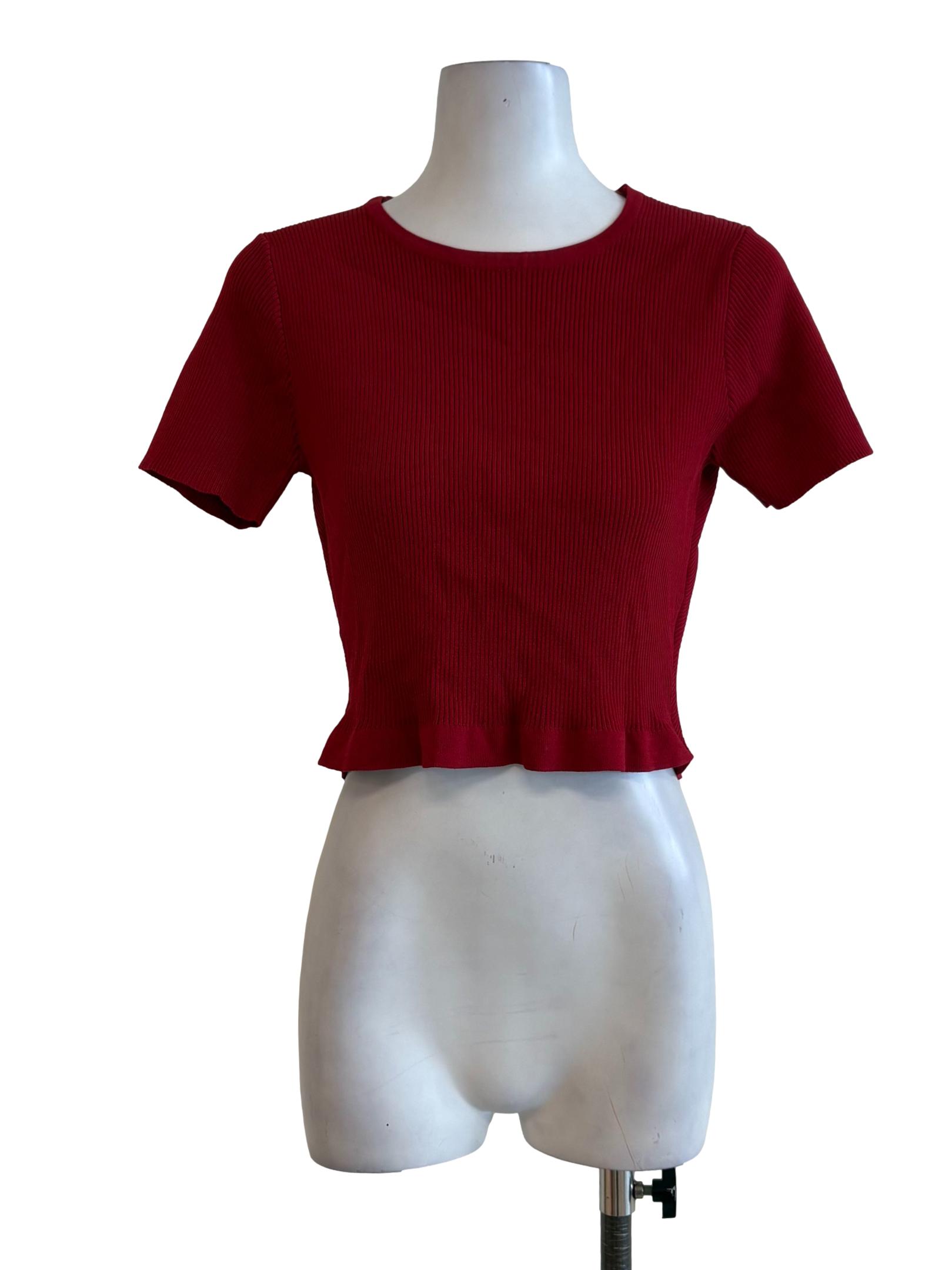 Ruby Red Knitted Fitted Crop Top