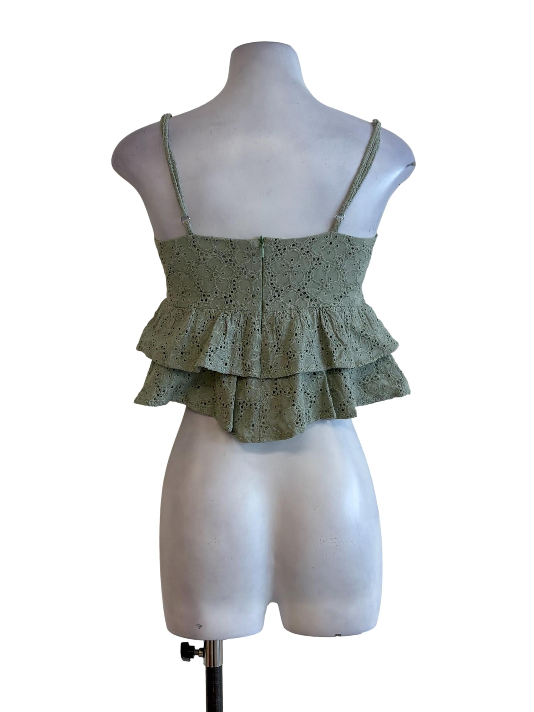 Sage Green Floral Eyelet Layered Peplum Top