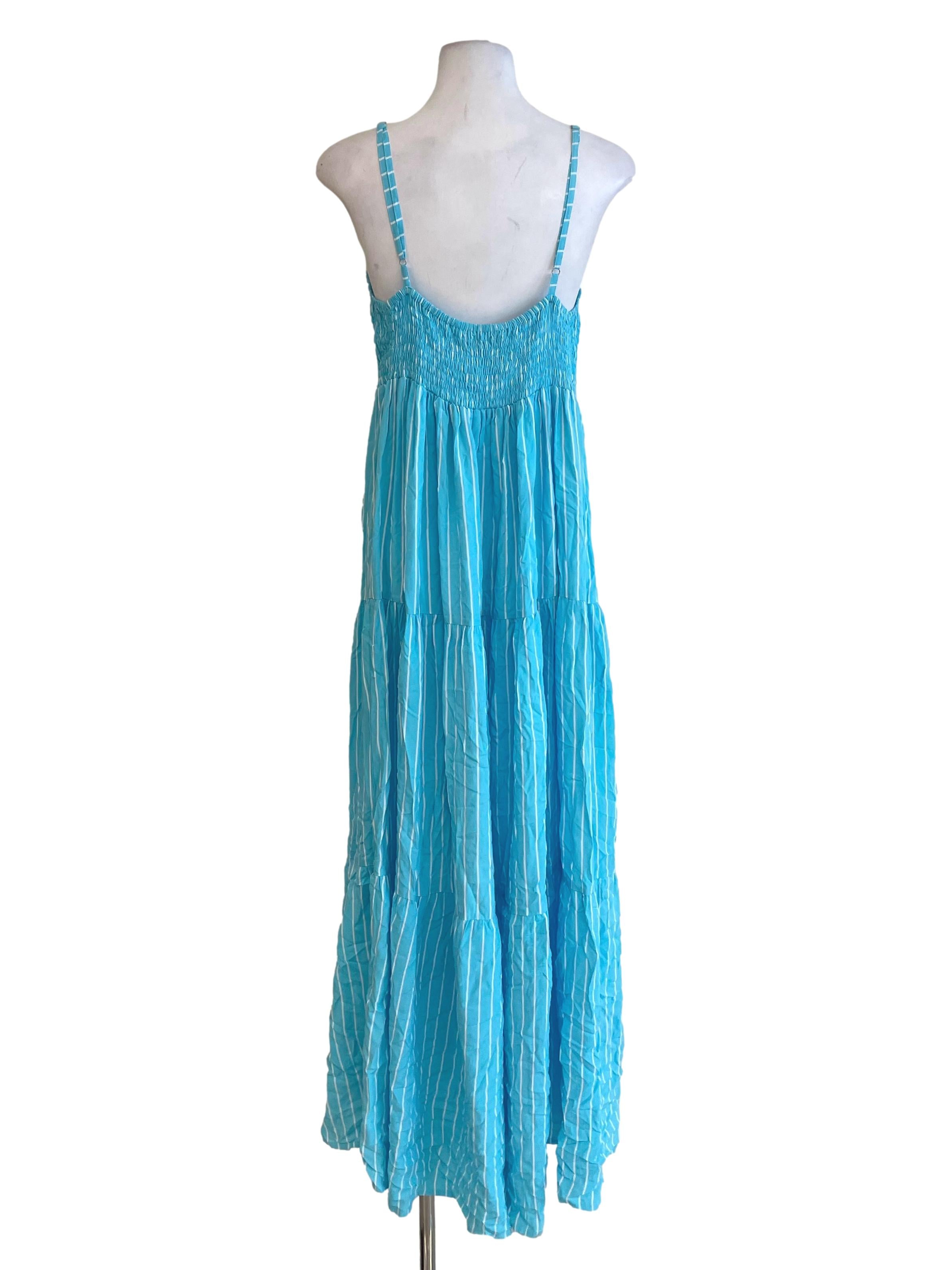 Frost Blue Shirred Candy Stripe Dress