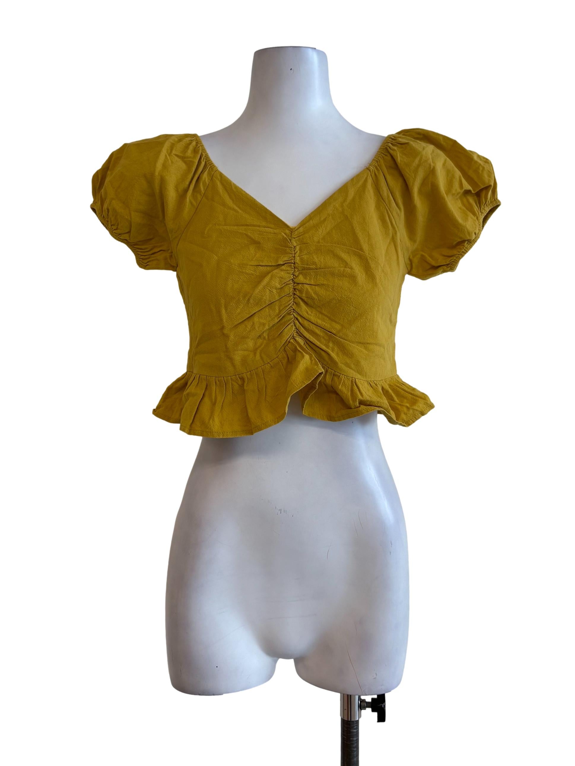 Mustard Ruched Ruffle Top