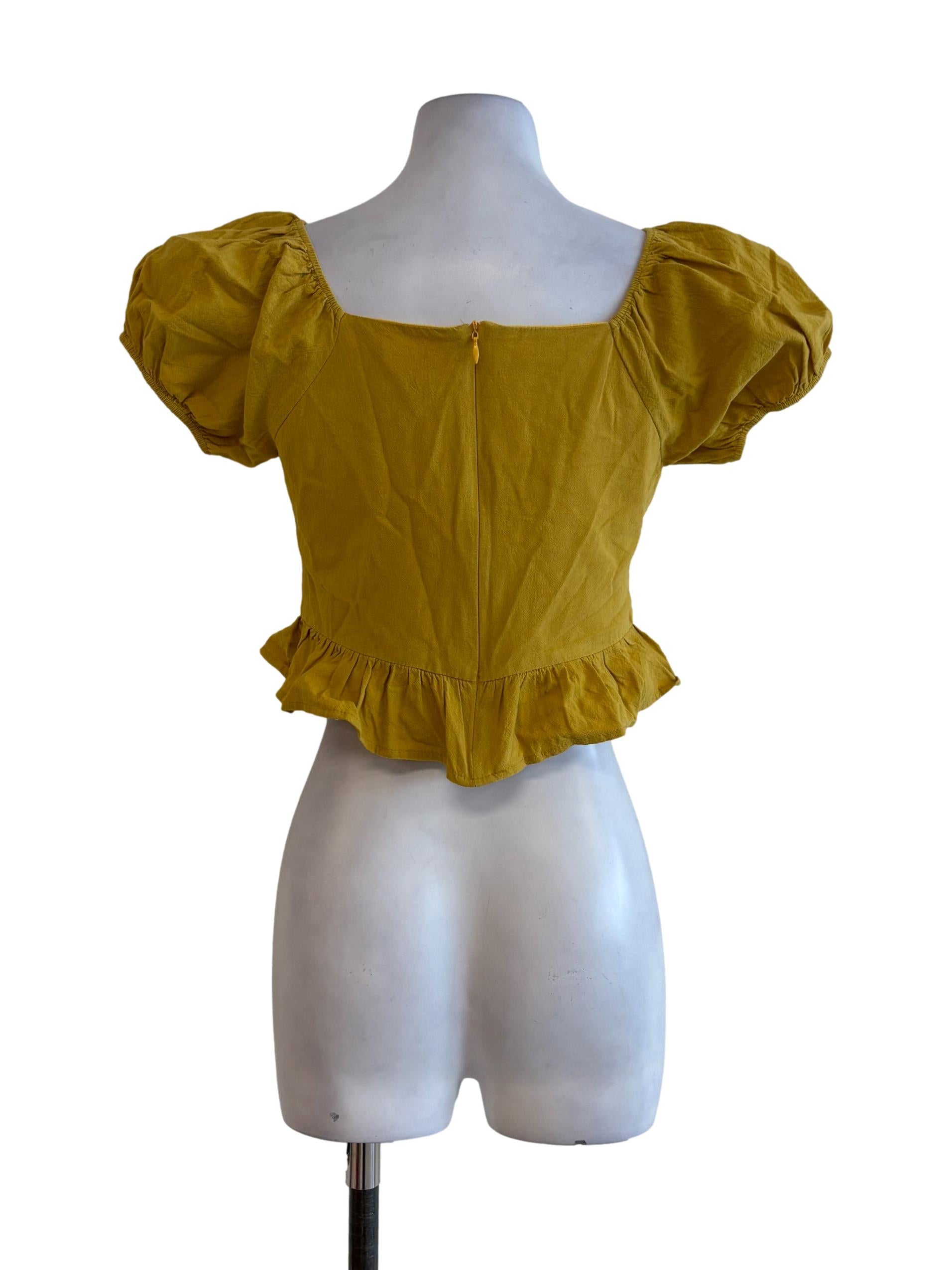 Mustard Ruched Ruffle Top