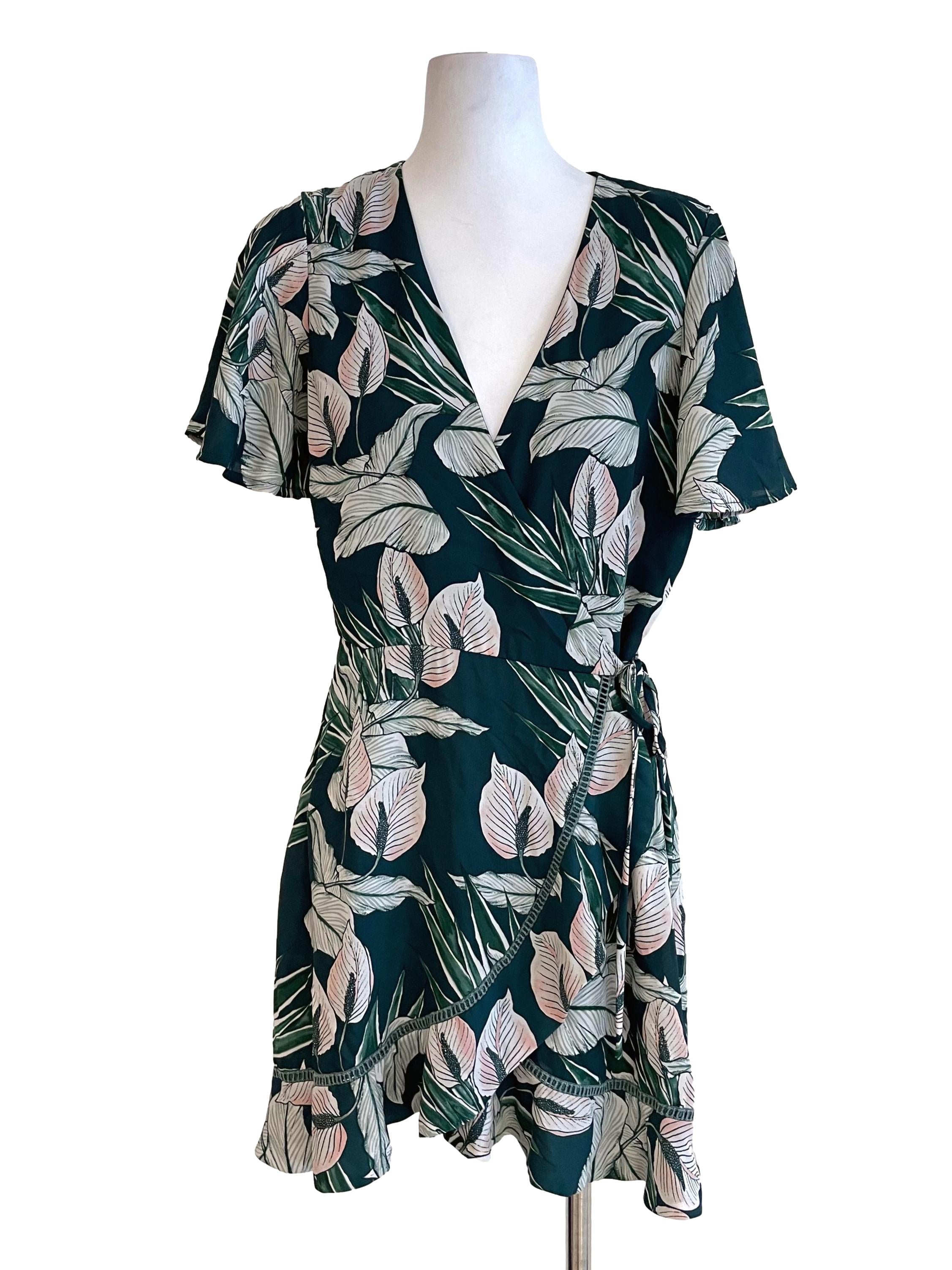 Pine Tropical Wrap Chiffon Romper