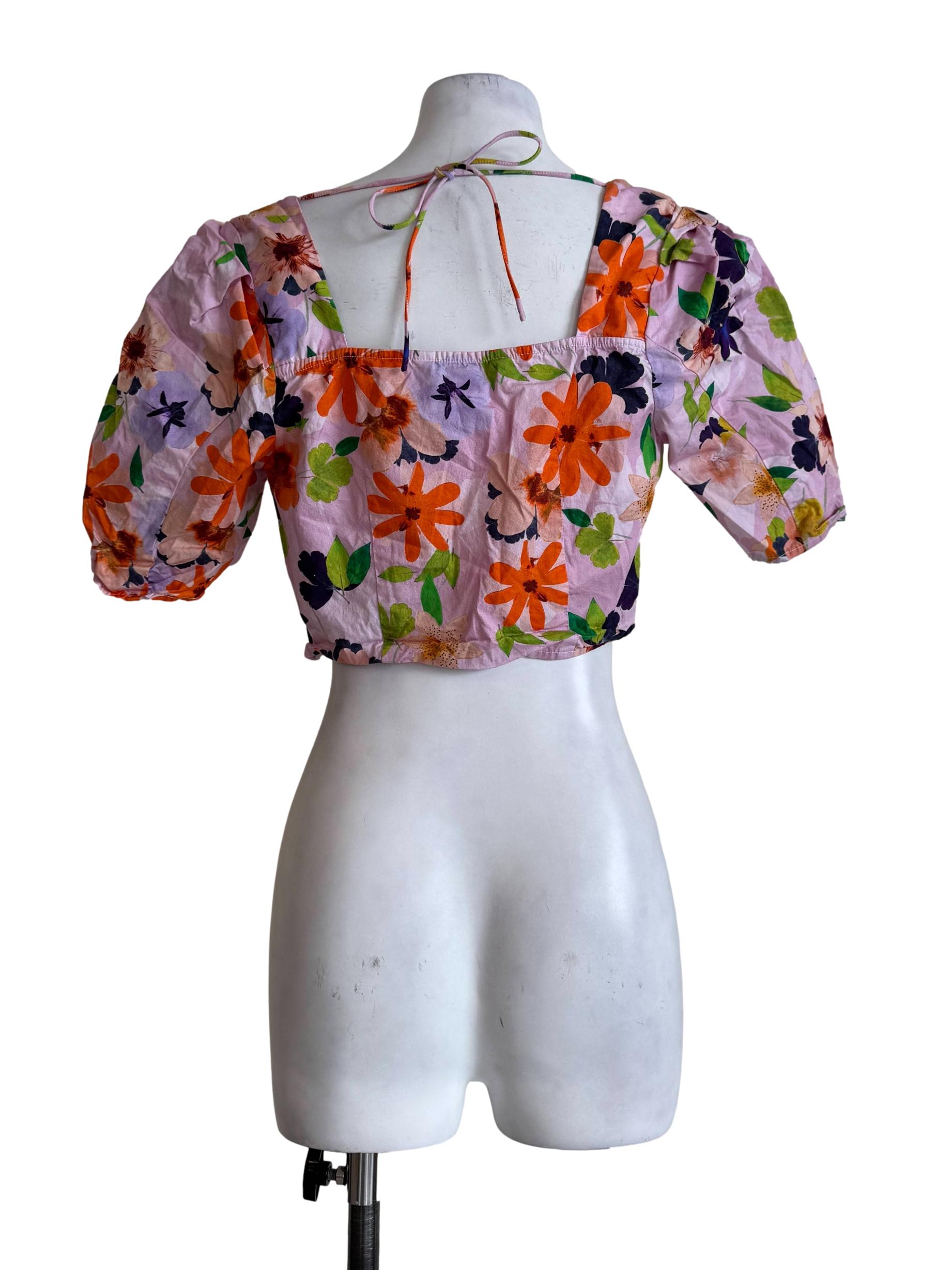 Lavender Prints Square Neck Crop Top