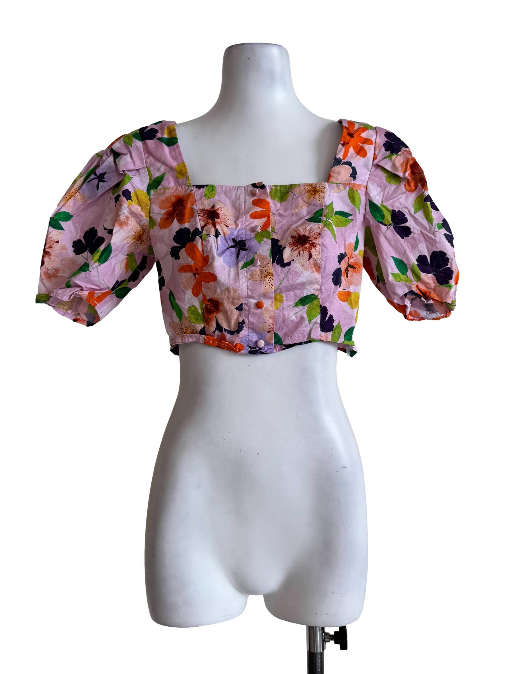 Lavender Prints Square Neck Crop Top
