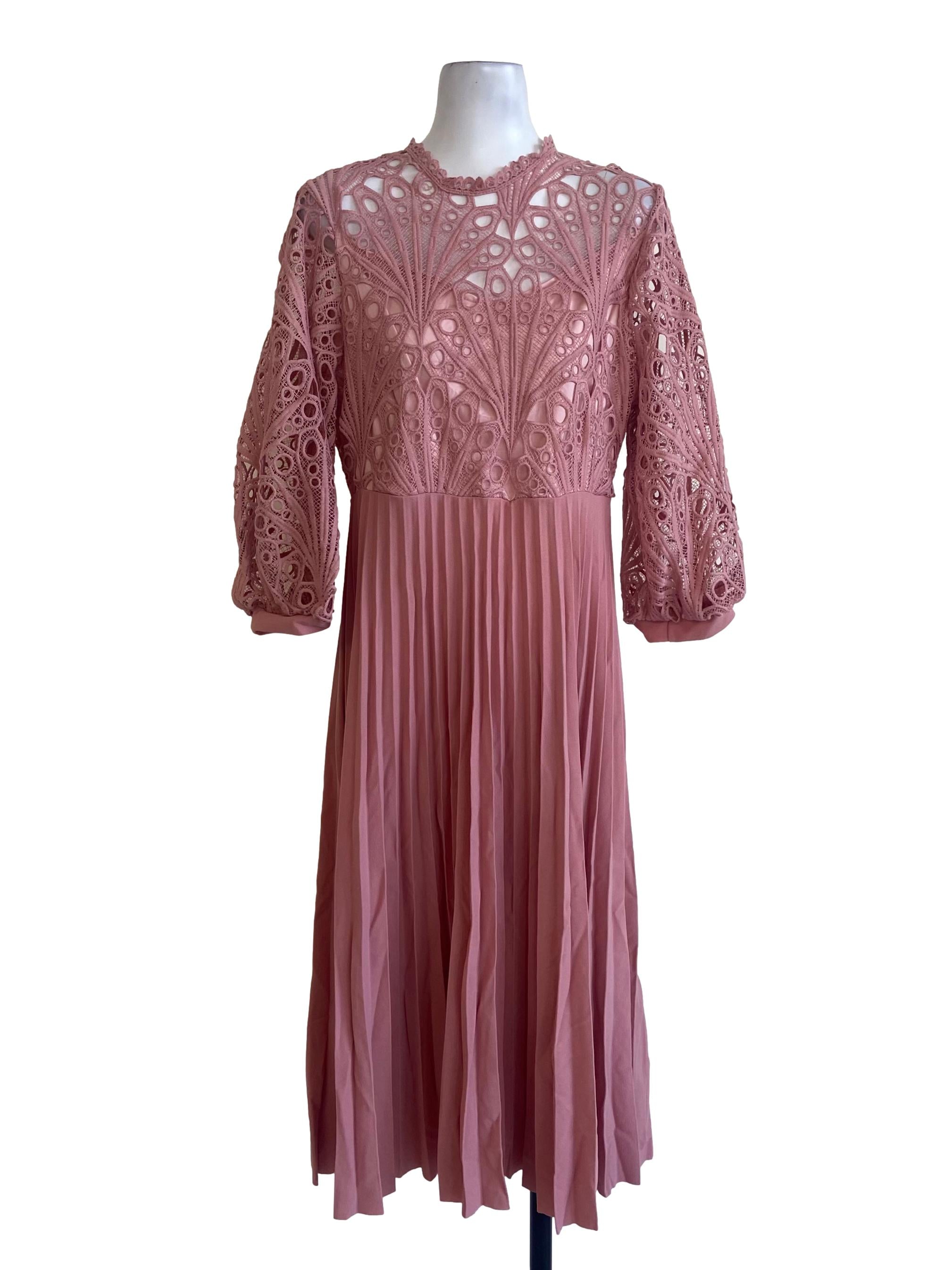 Rose Pink Lace Accordion Dress