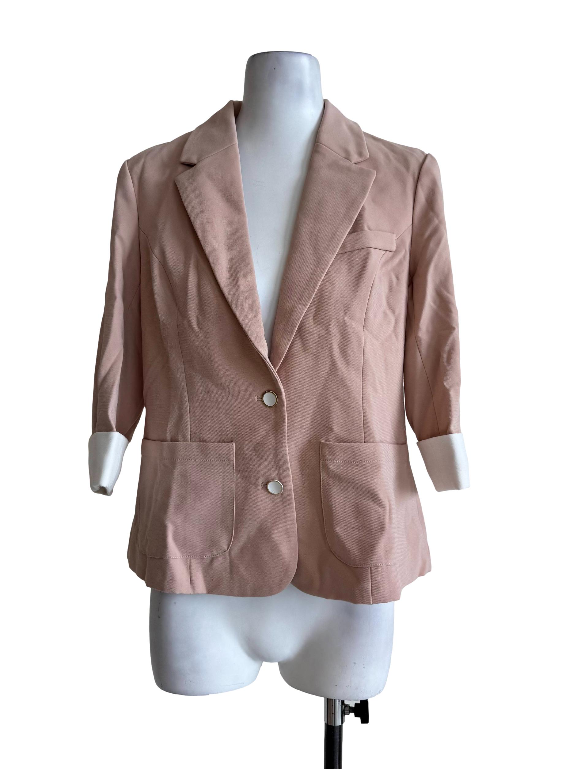 Milk Tea White Button Blazer
