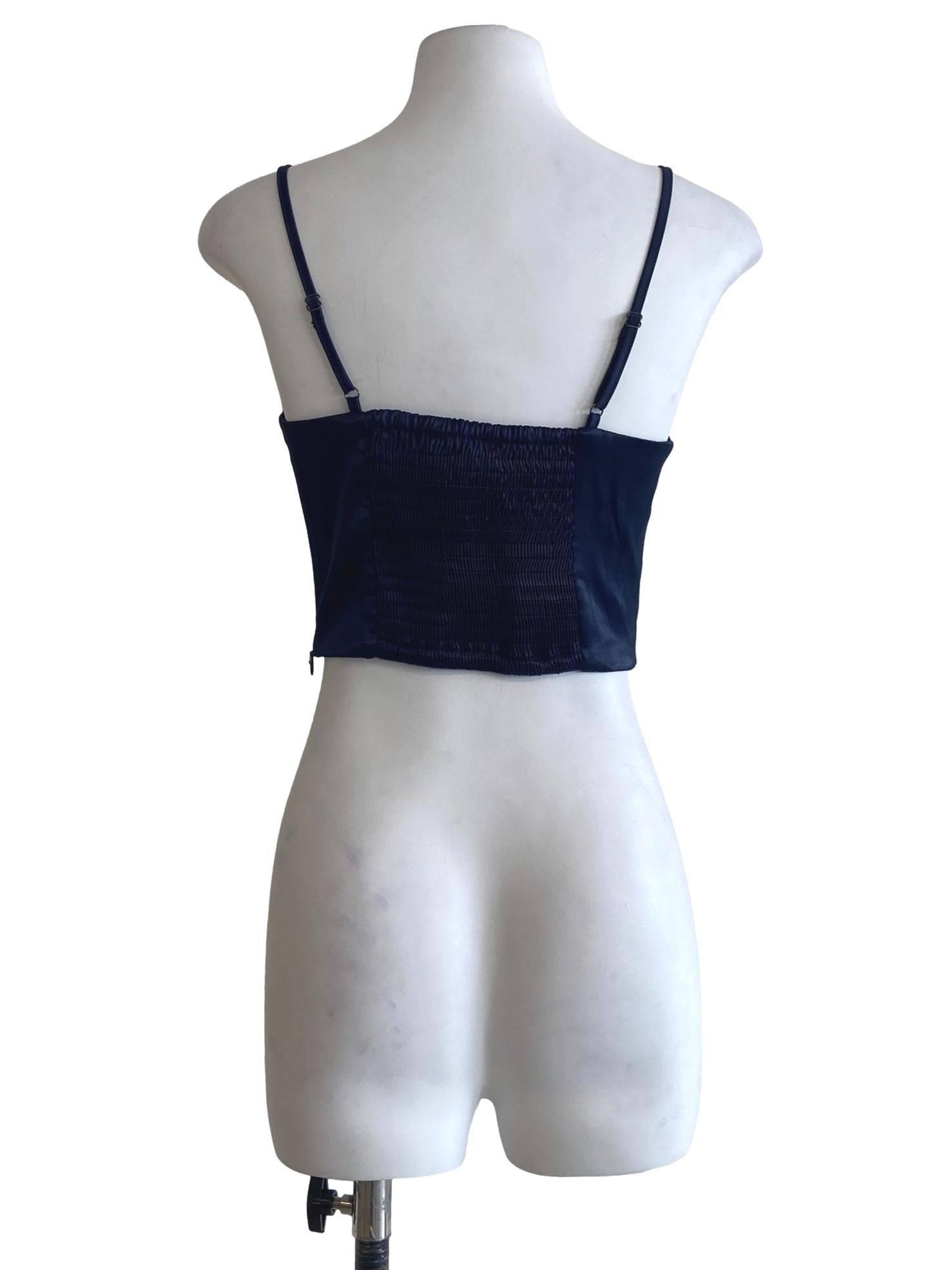 Navy Blue Sweetheart Pleated Crop Top