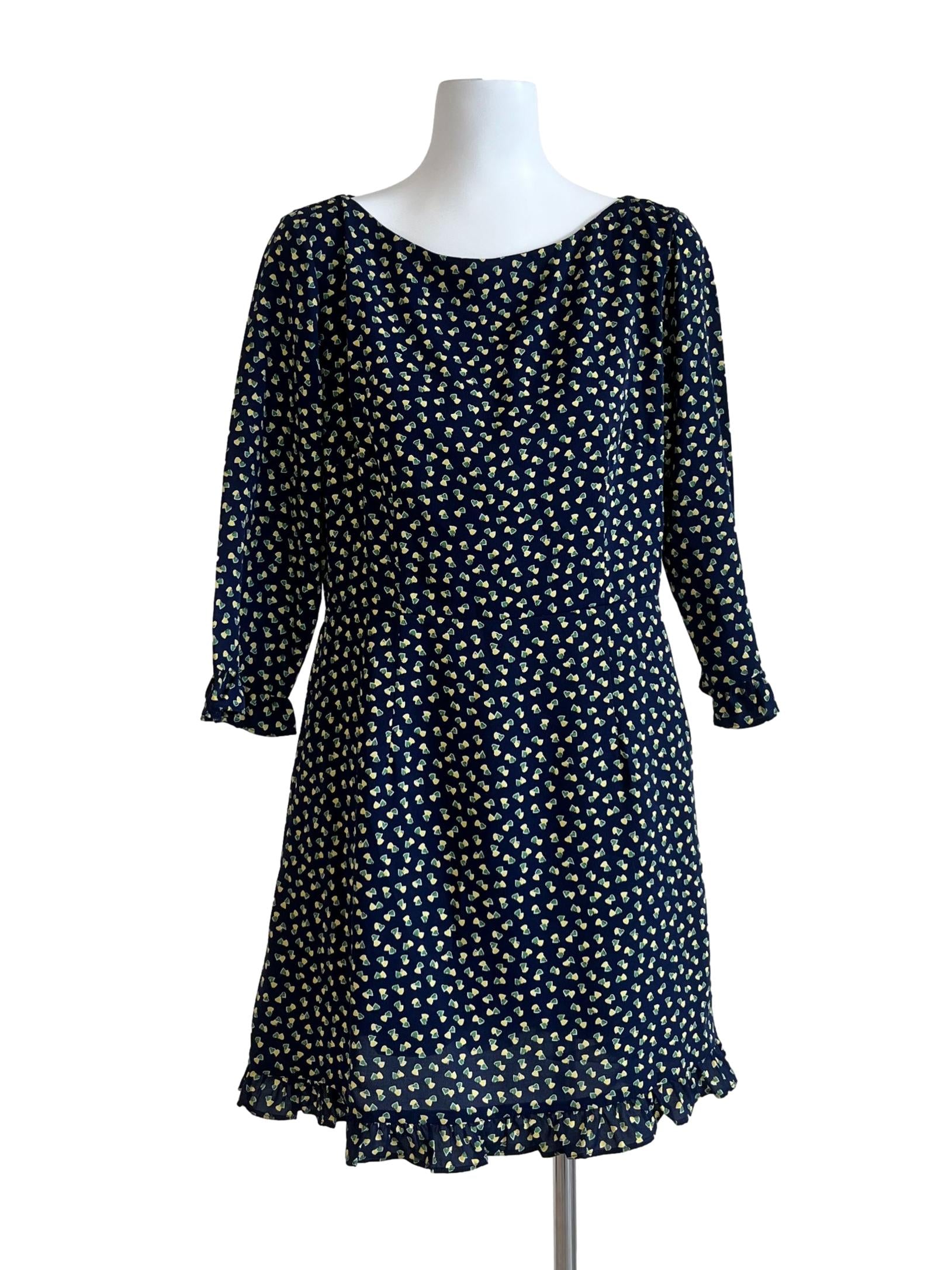 Blue Black Patten Long Sleeve Dress