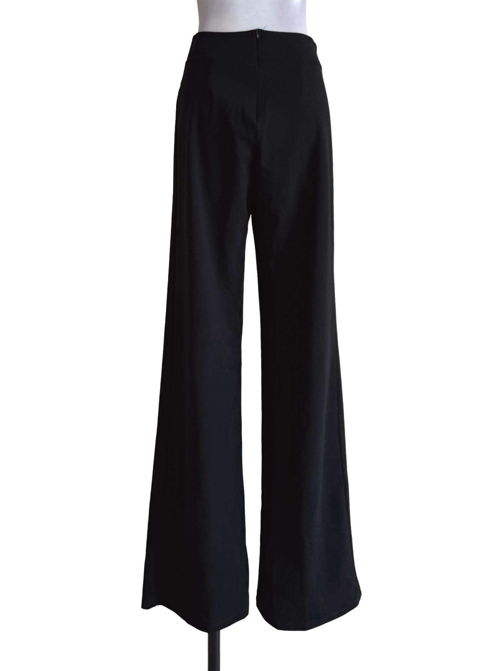 Textured Black Decorative Front Pocket Pants