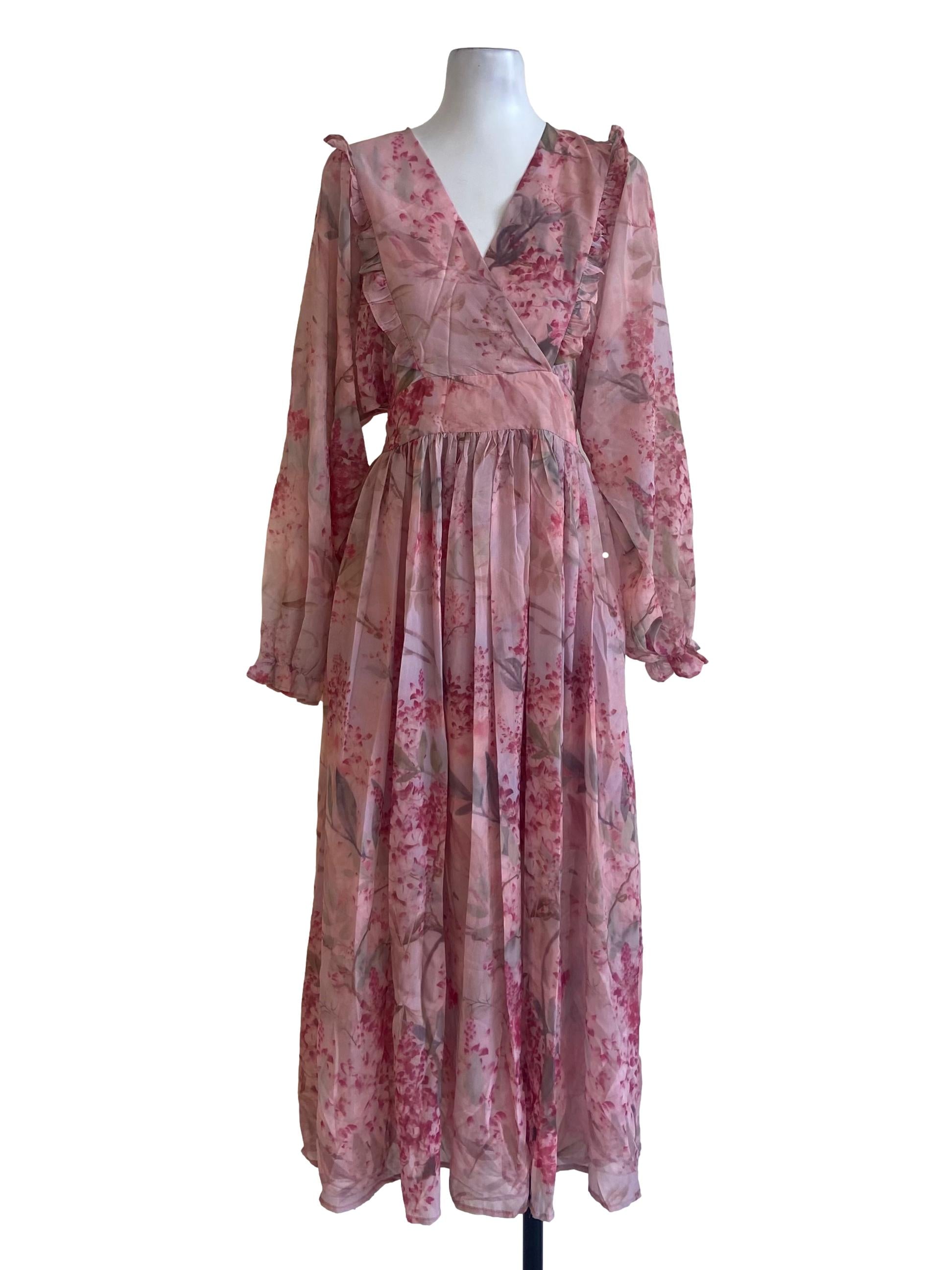 Watermelon Pink & Floral Ruffle Empire Dress