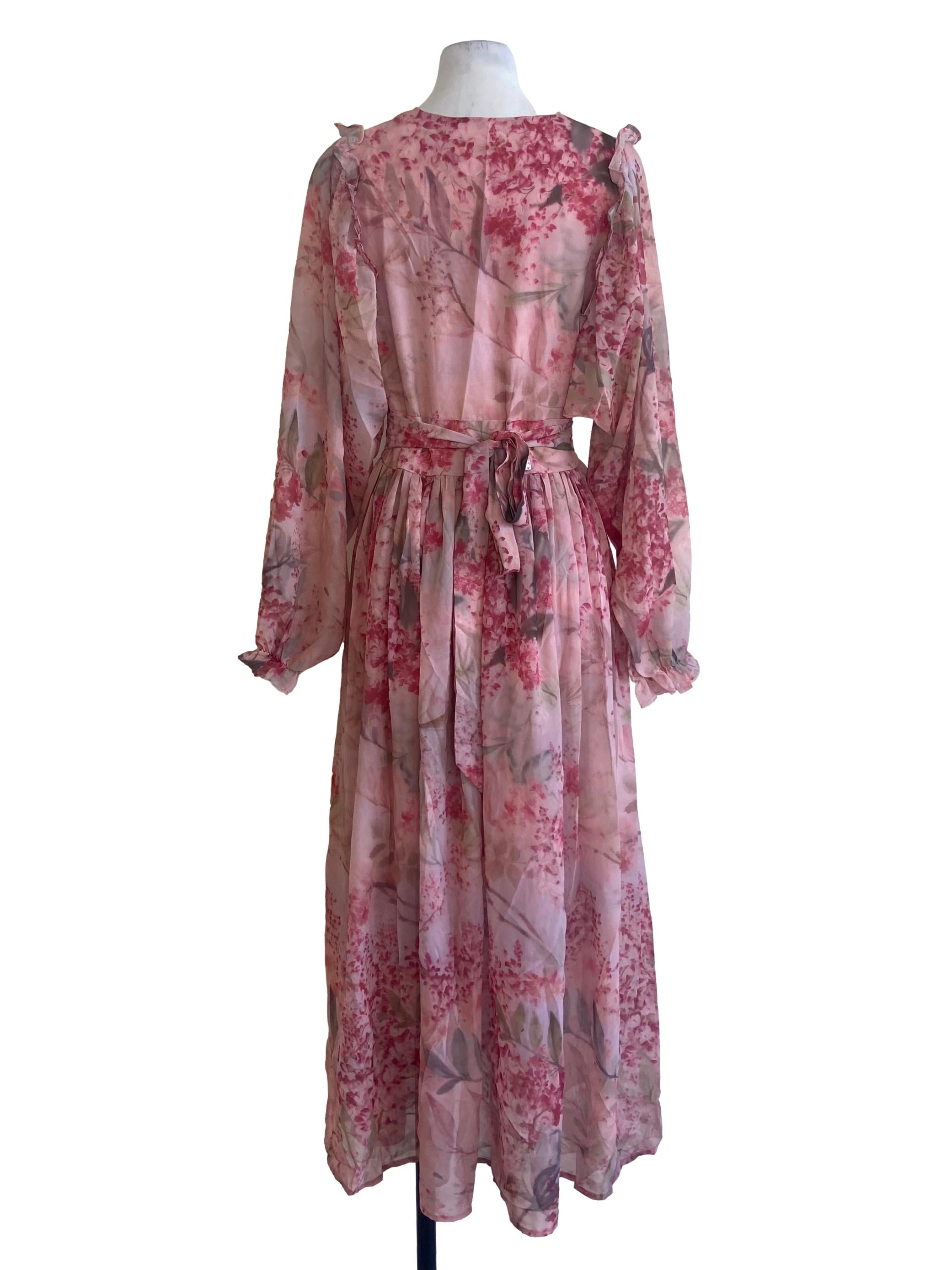 Watermelon Pink & Floral Ruffle Empire Dress