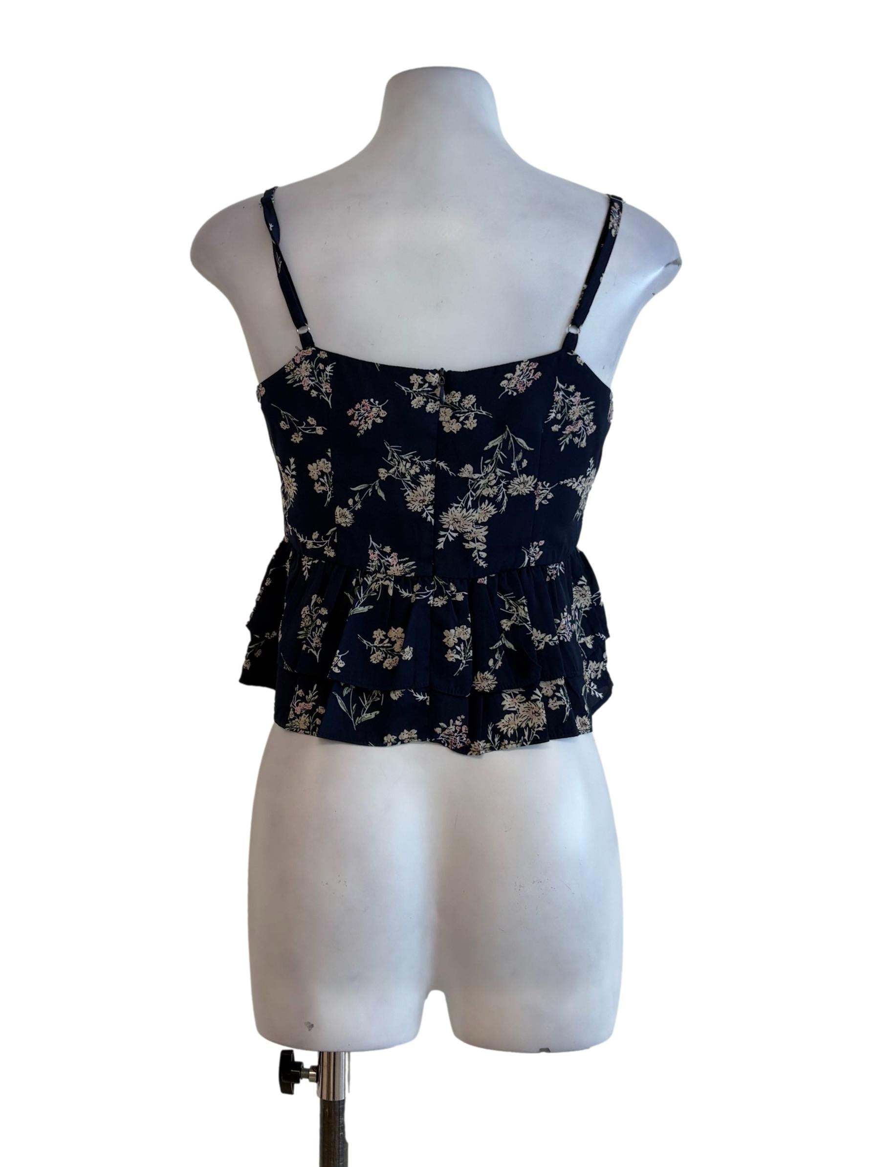 Navy Blue Floral Peplum Slip Top